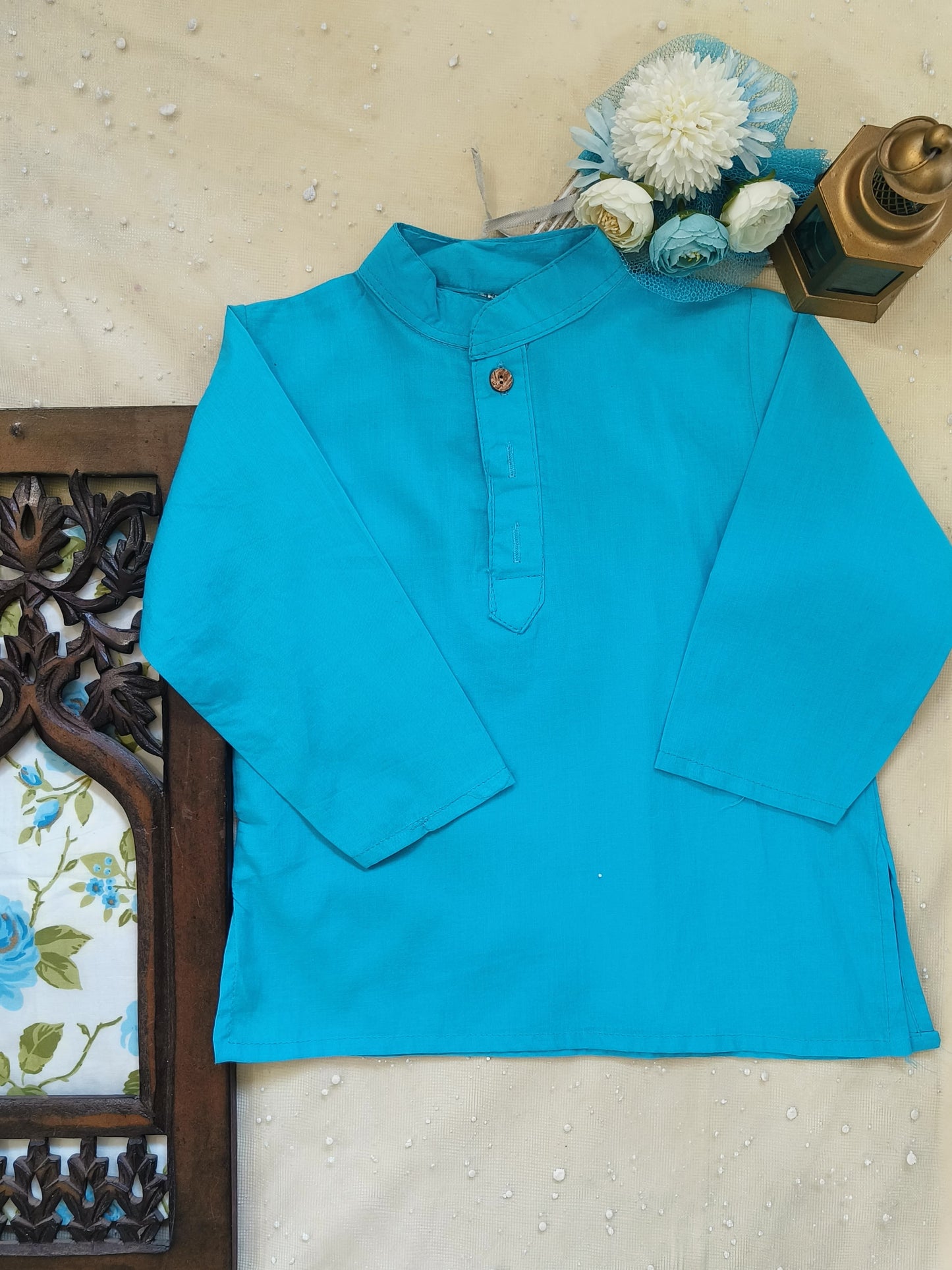 Sky Blue Rose Jacket with Kurta -Pyjama
