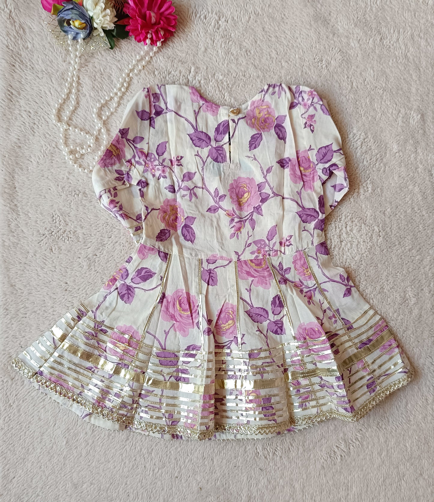 Lavender colour Rose Print Anarkali Kurti With Sharara