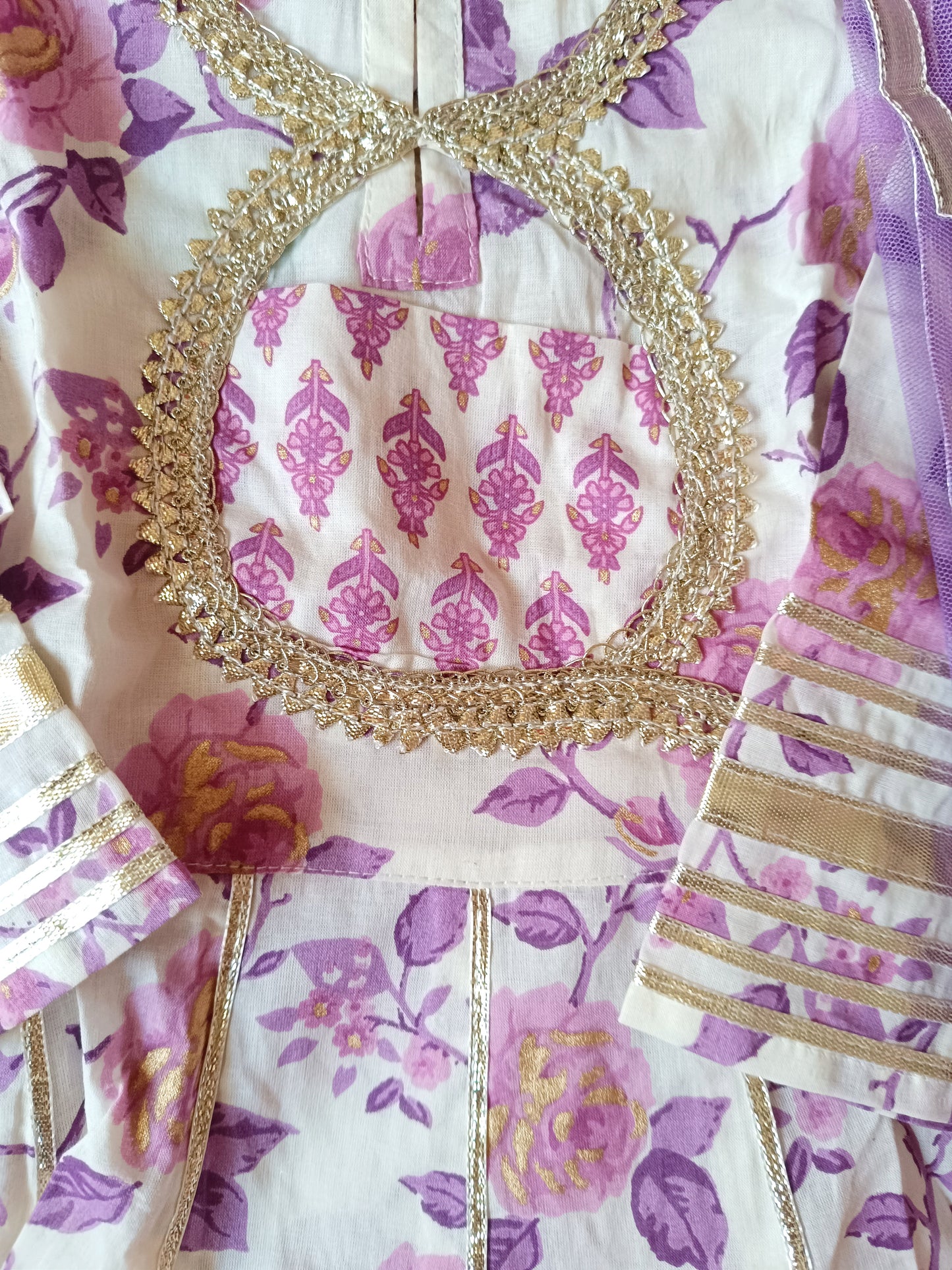 Lavender colour Rose Print Anarkali Kurti With Sharara