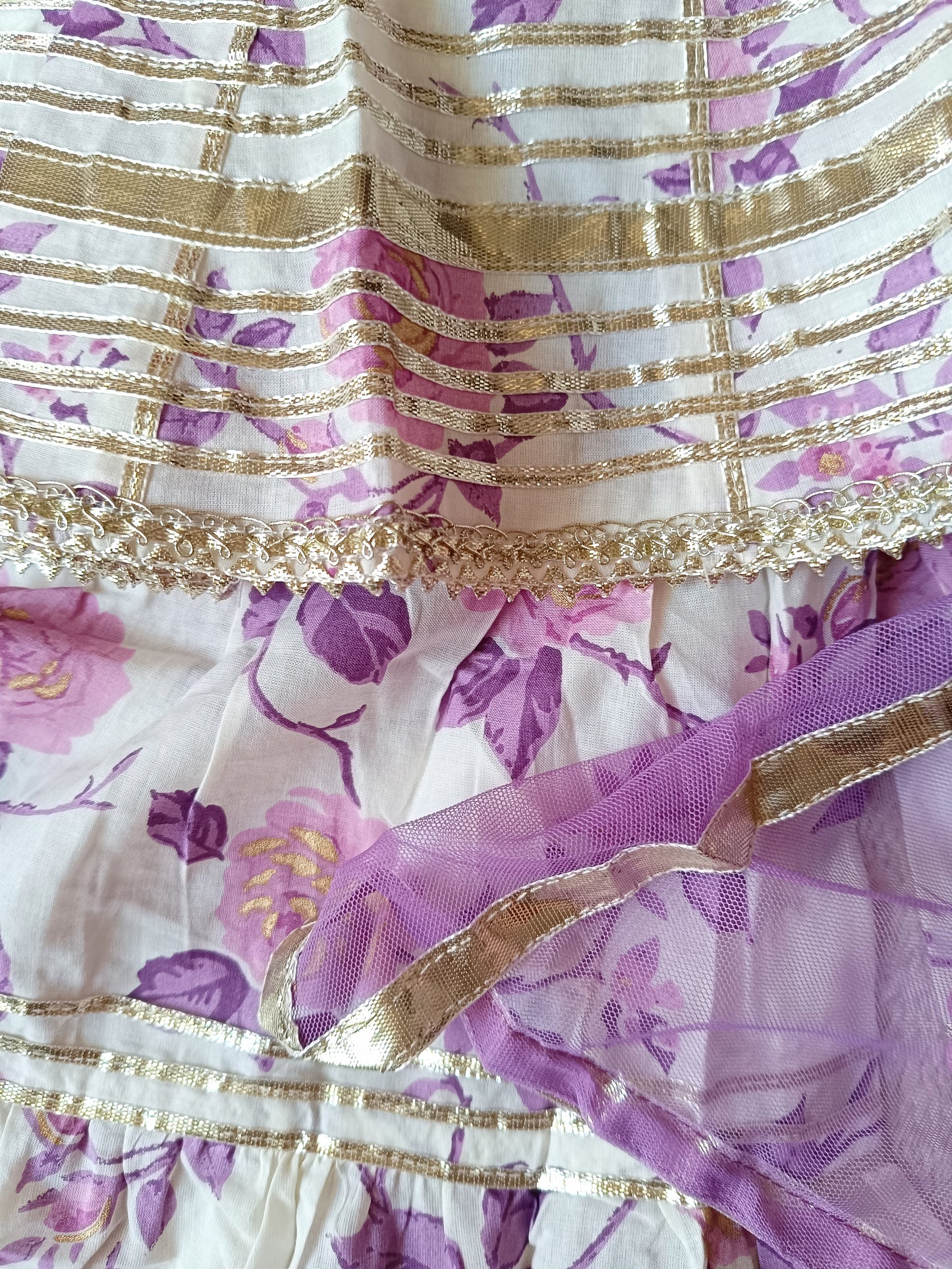 Lavender colour Rose Print Anarkali Kurti With Sharara