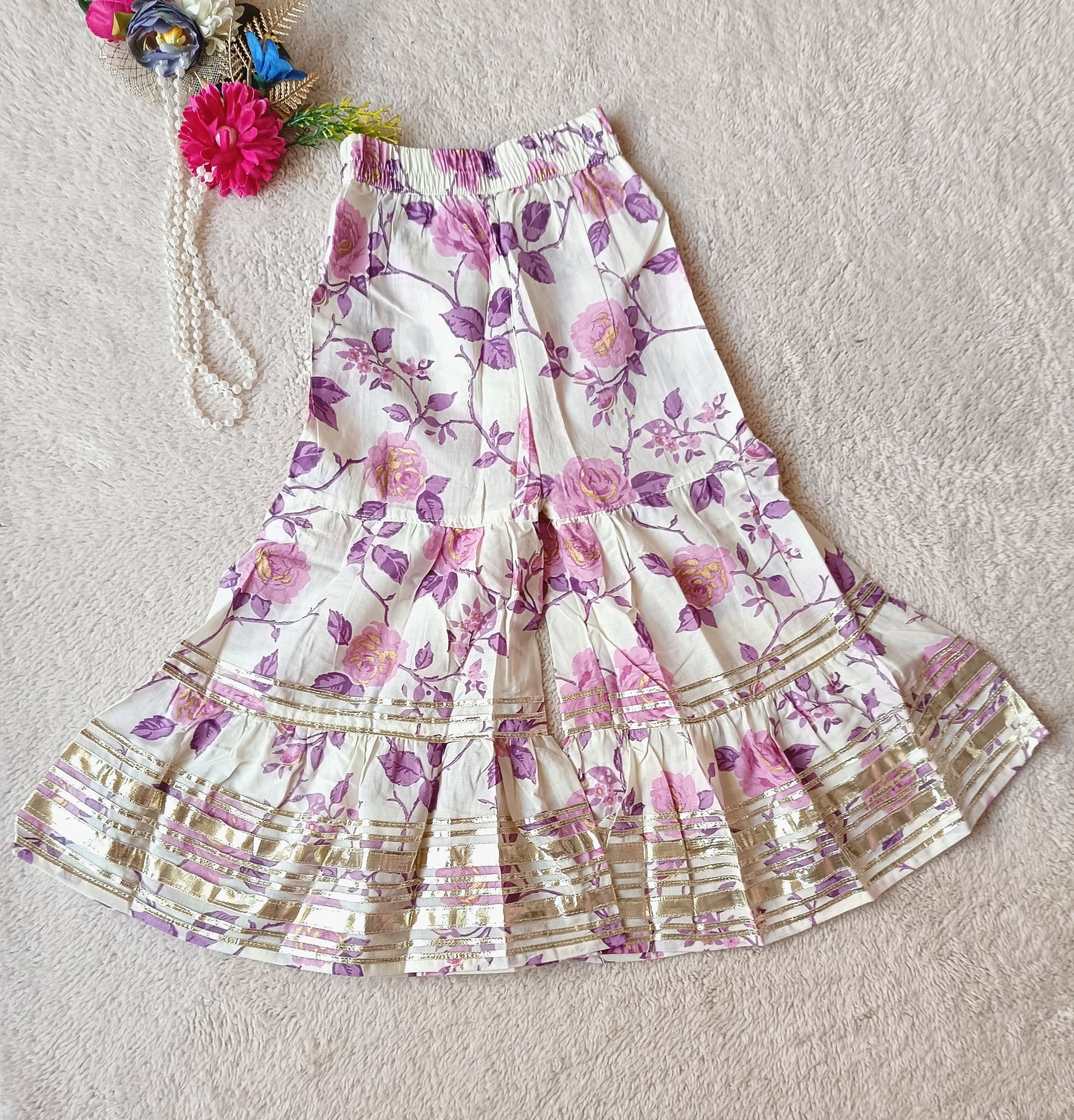 Lavender colour Rose Print Anarkali Kurti With Sharara