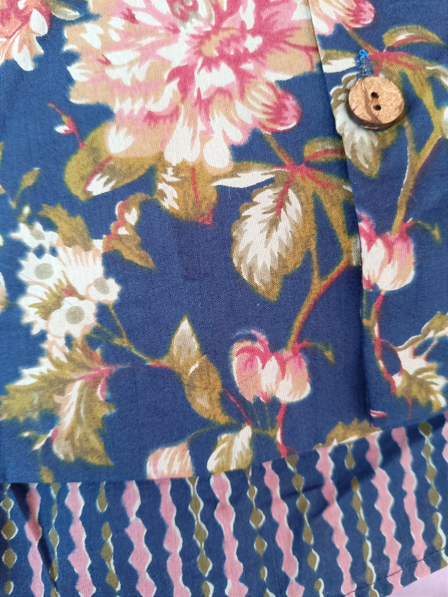 Royal Blue Fulwari Print Jacket with Kurta-Pyjama