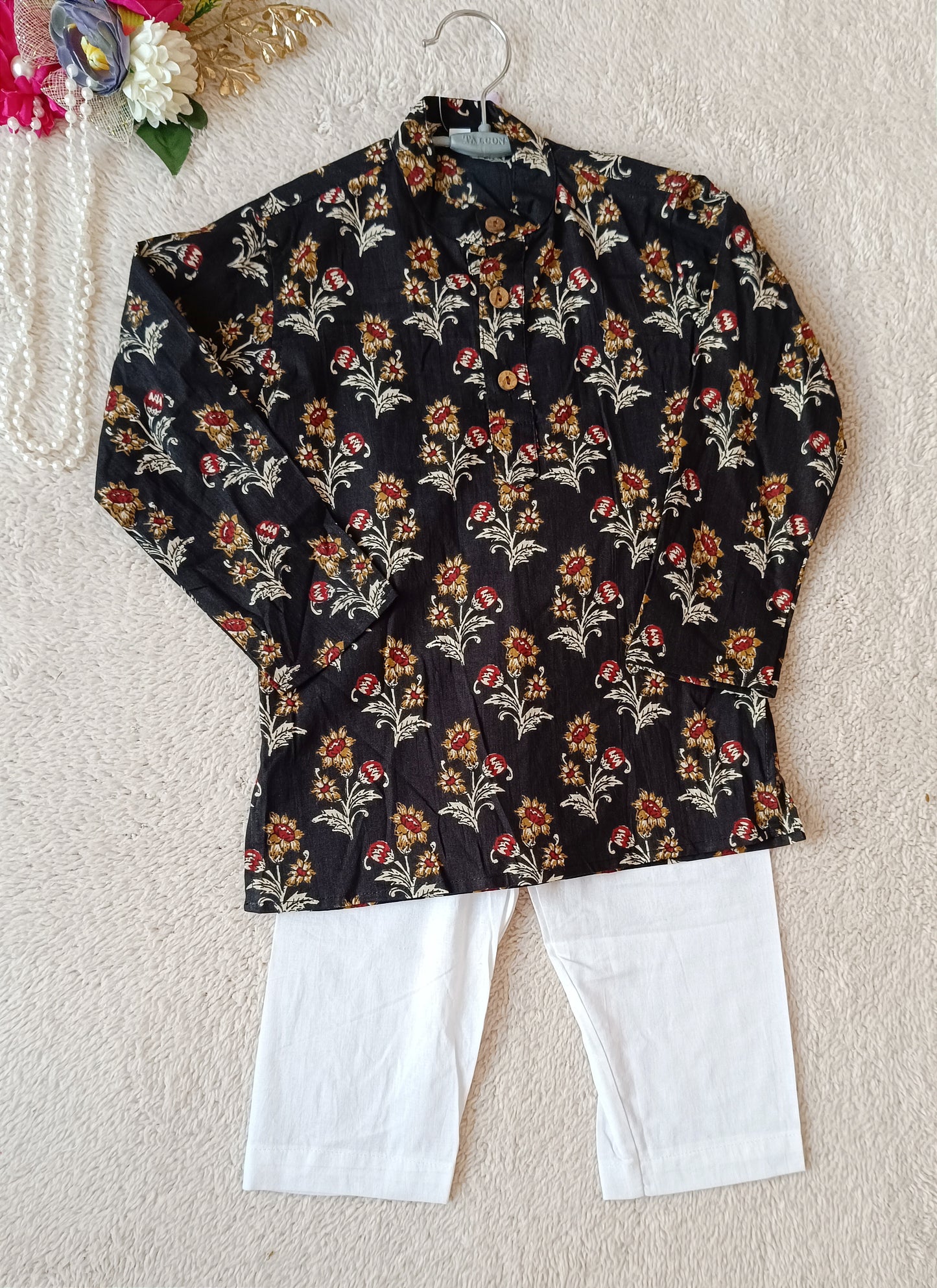 Black block printed Kurta -Pyjama