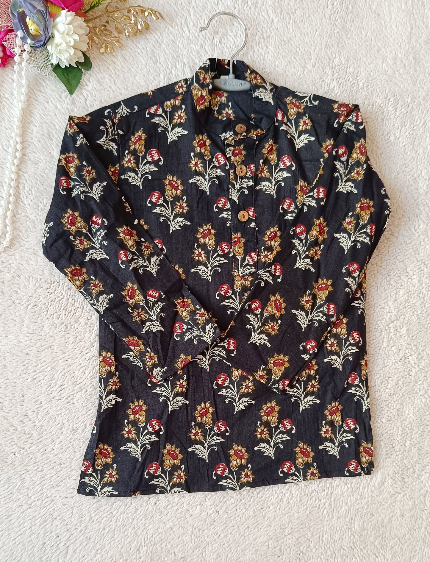 Black block printed Kurta -Pyjama