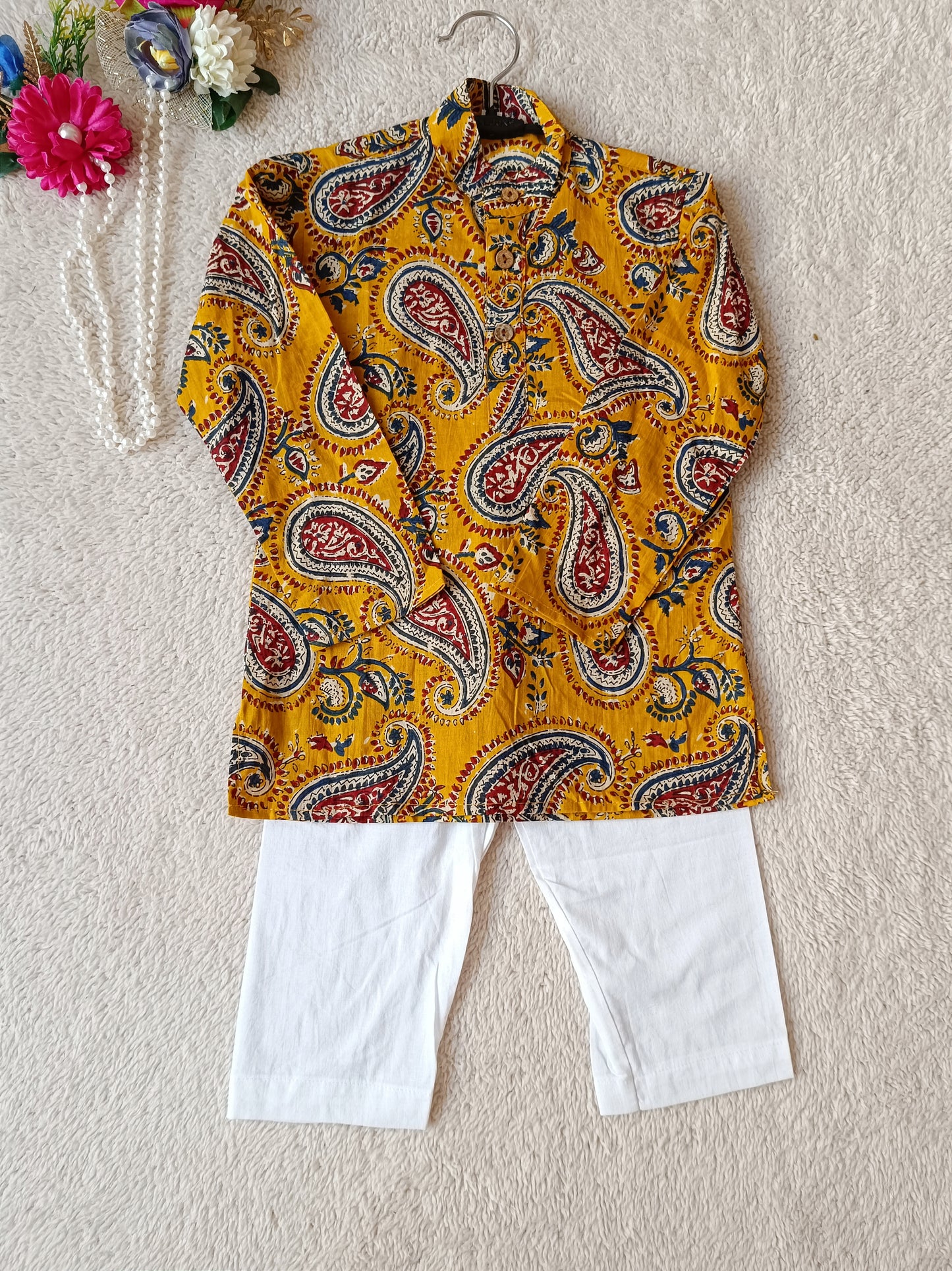 Mustard Paisley printed Kurta -Pyjama