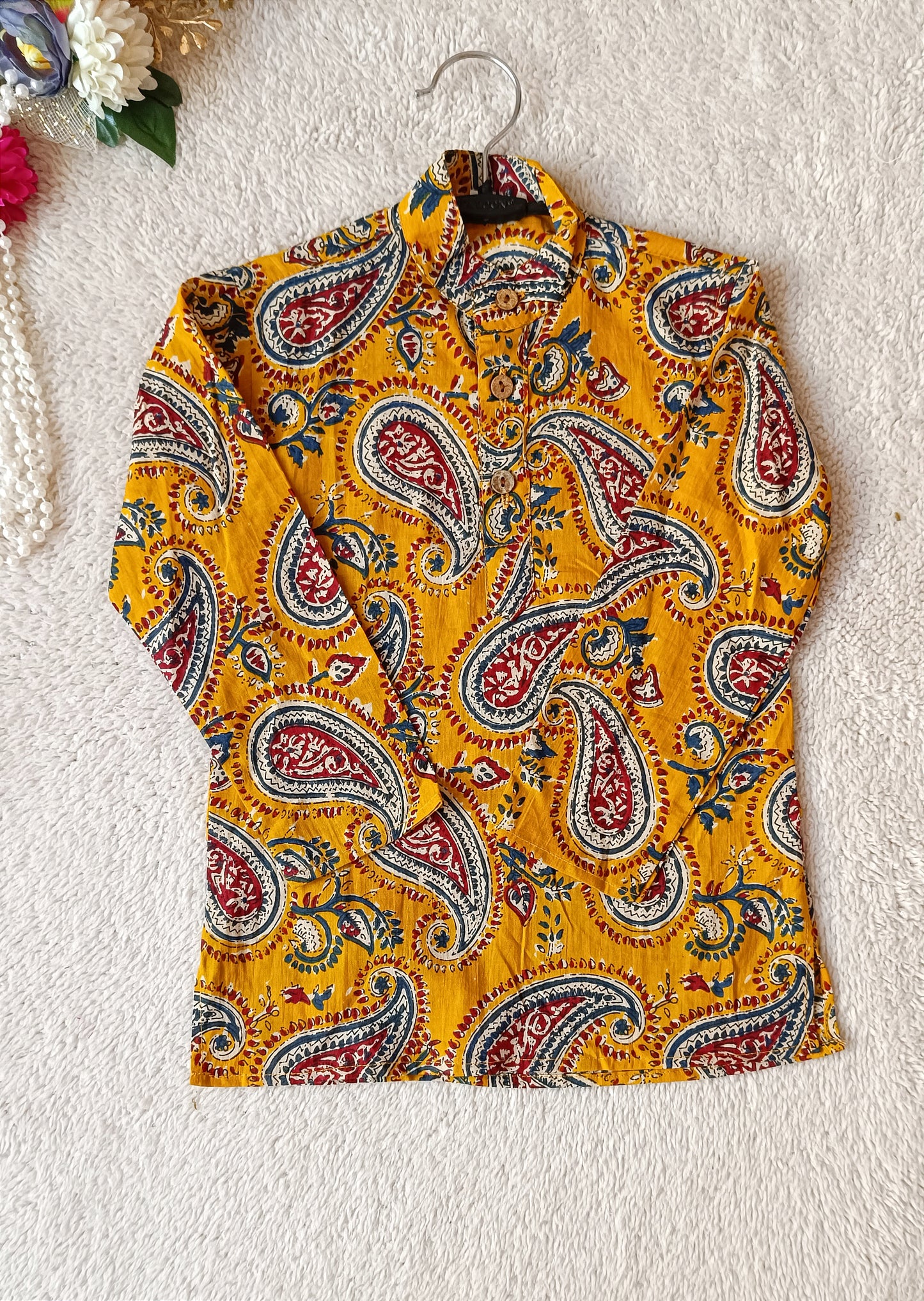 Mustard Paisley printed Kurta -Pyjama