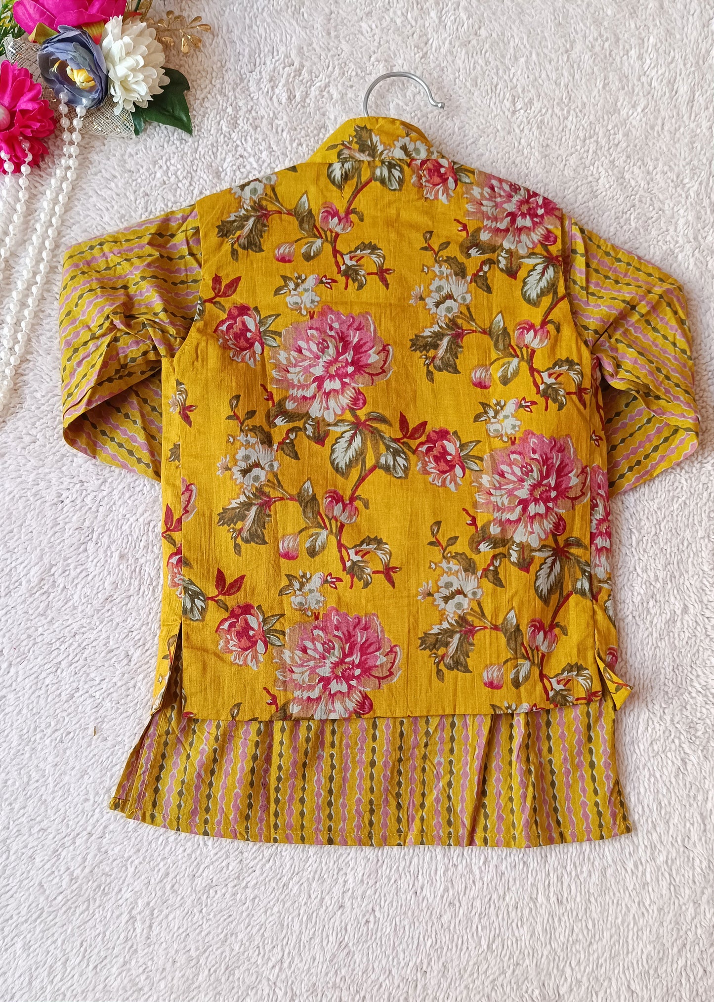 Mustard Fulwari Jacket with Kurta-Pyjama