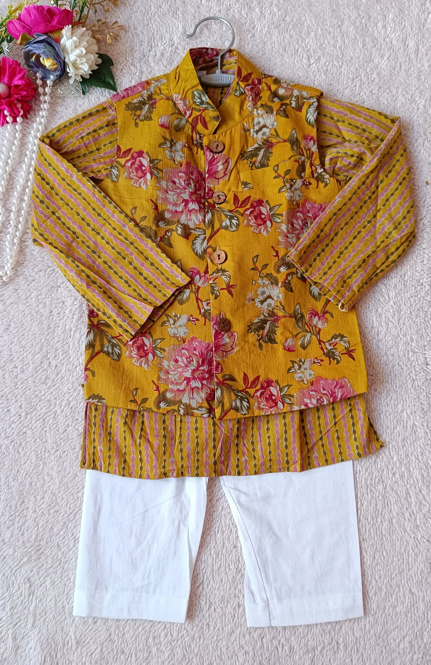 Mustard Fulwari Jacket with Kurta-Pyjama