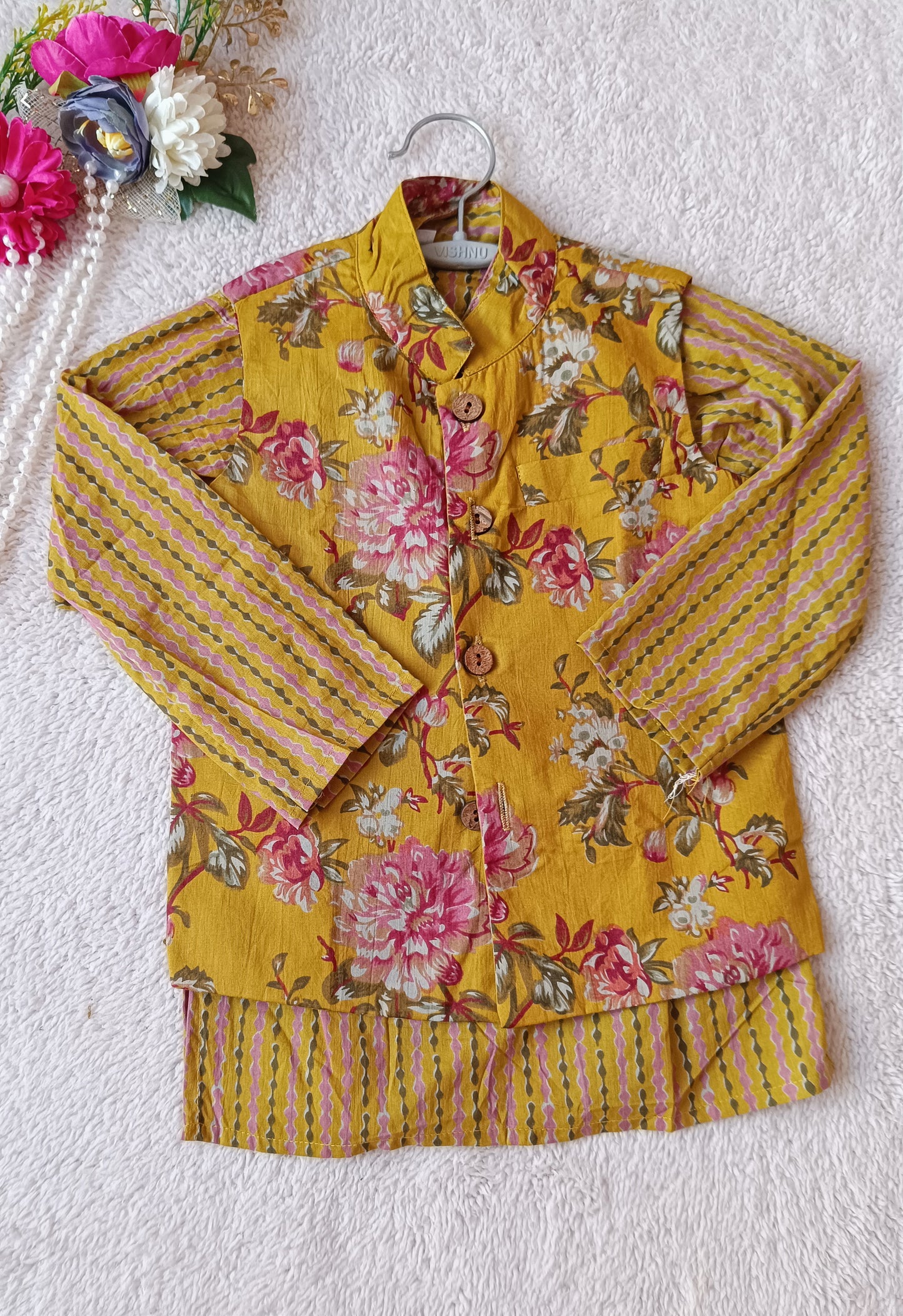 Mustard Fulwari Jacket with Kurta-Pyjama