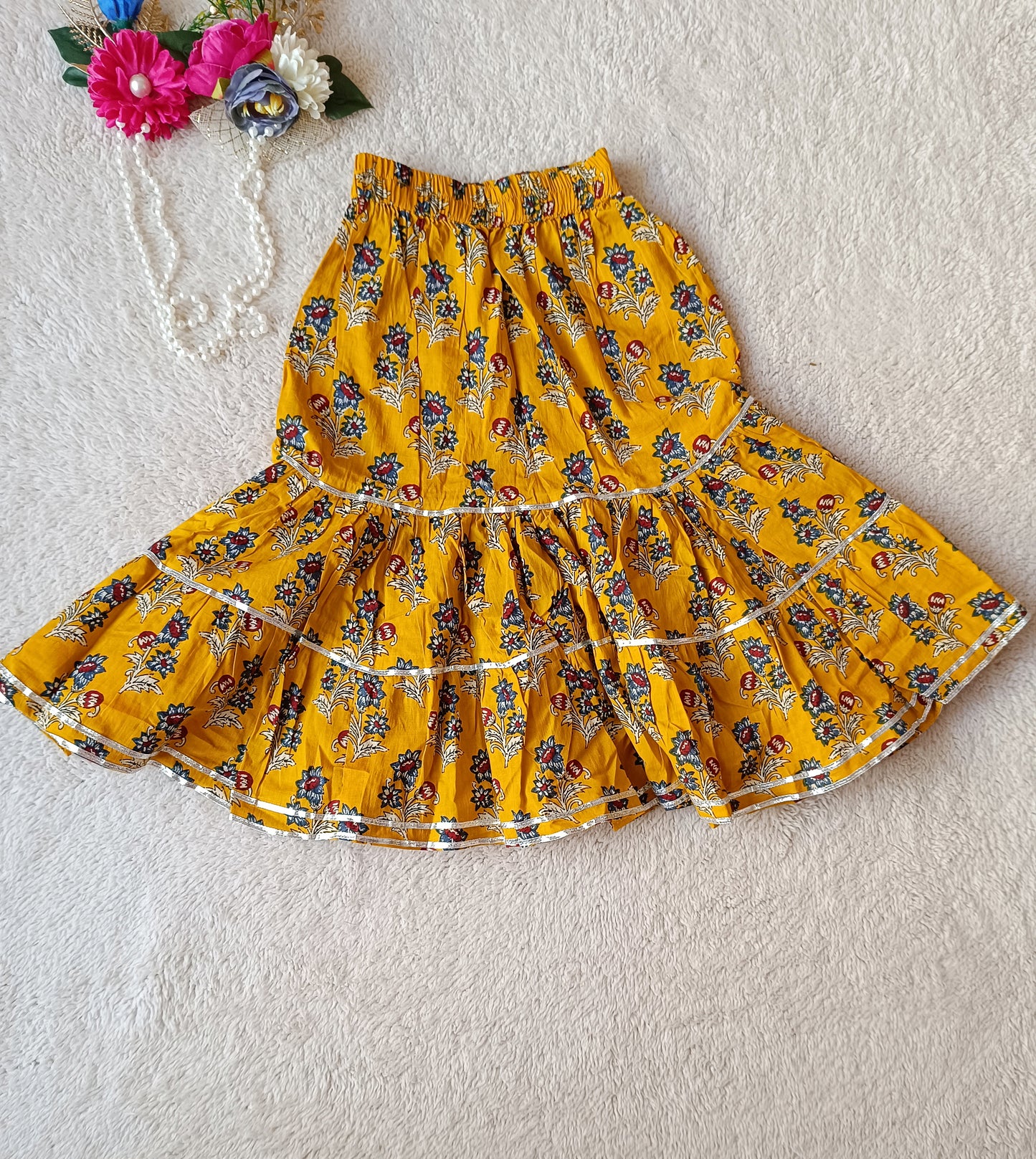 Block Print Mustard Coloured Lehnga Choli
