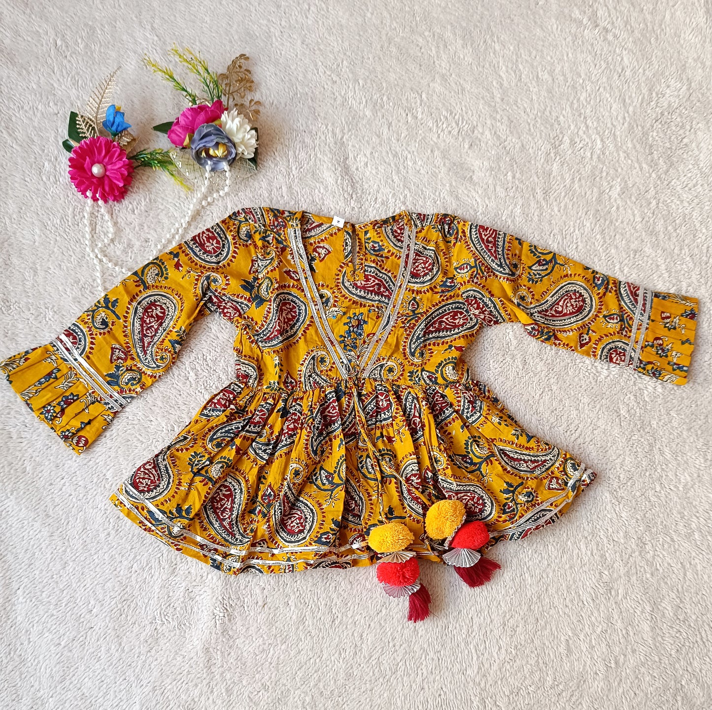 Block Print Mustard Coloured Lehnga Choli