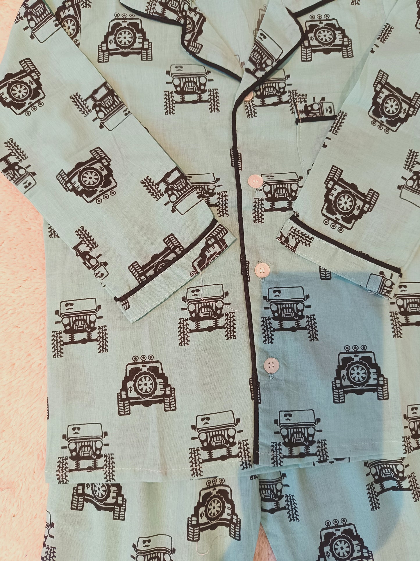 Jeep Print Aqua Colour Night Suit