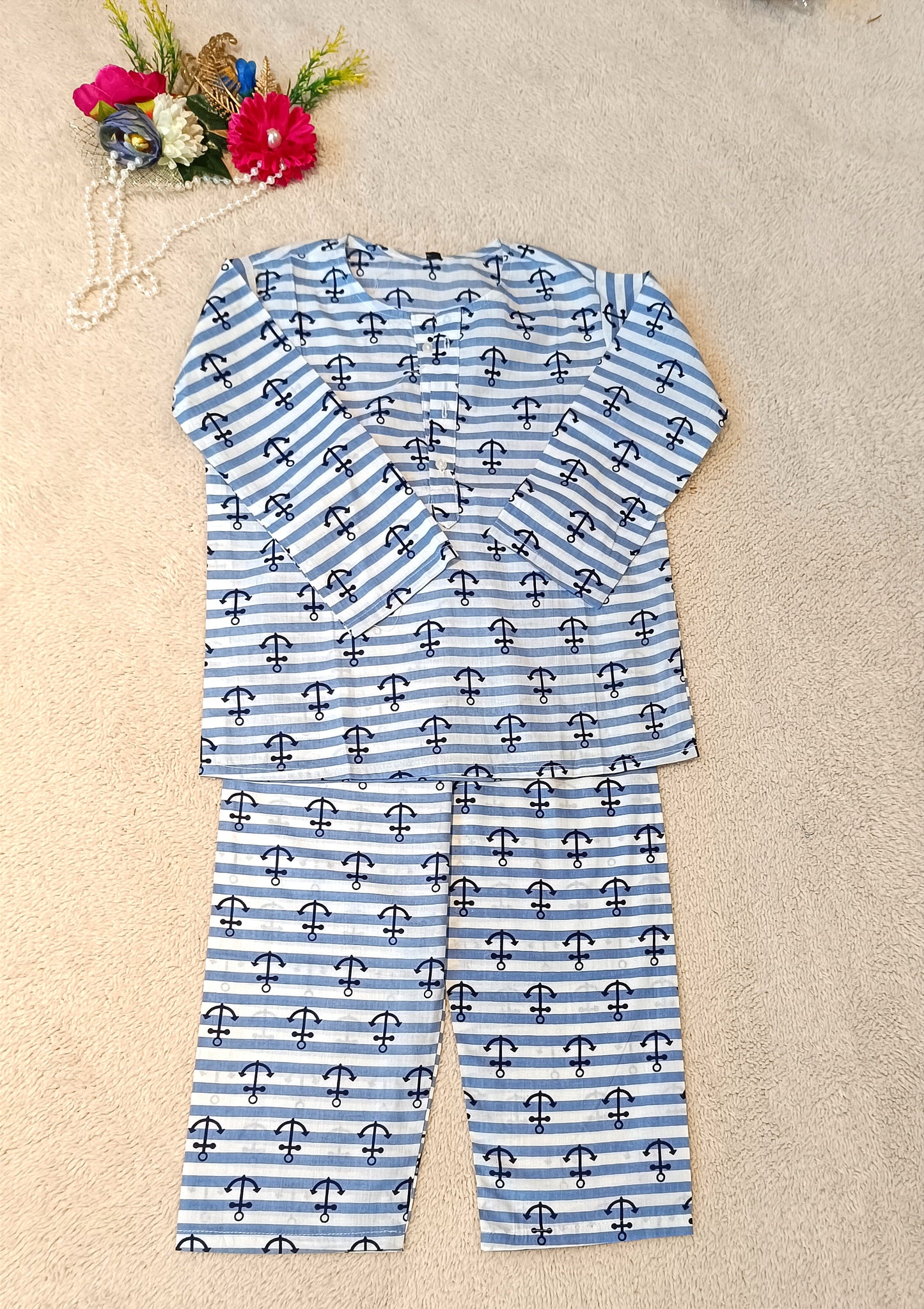 Anchor Print Blue Colour Night Suit