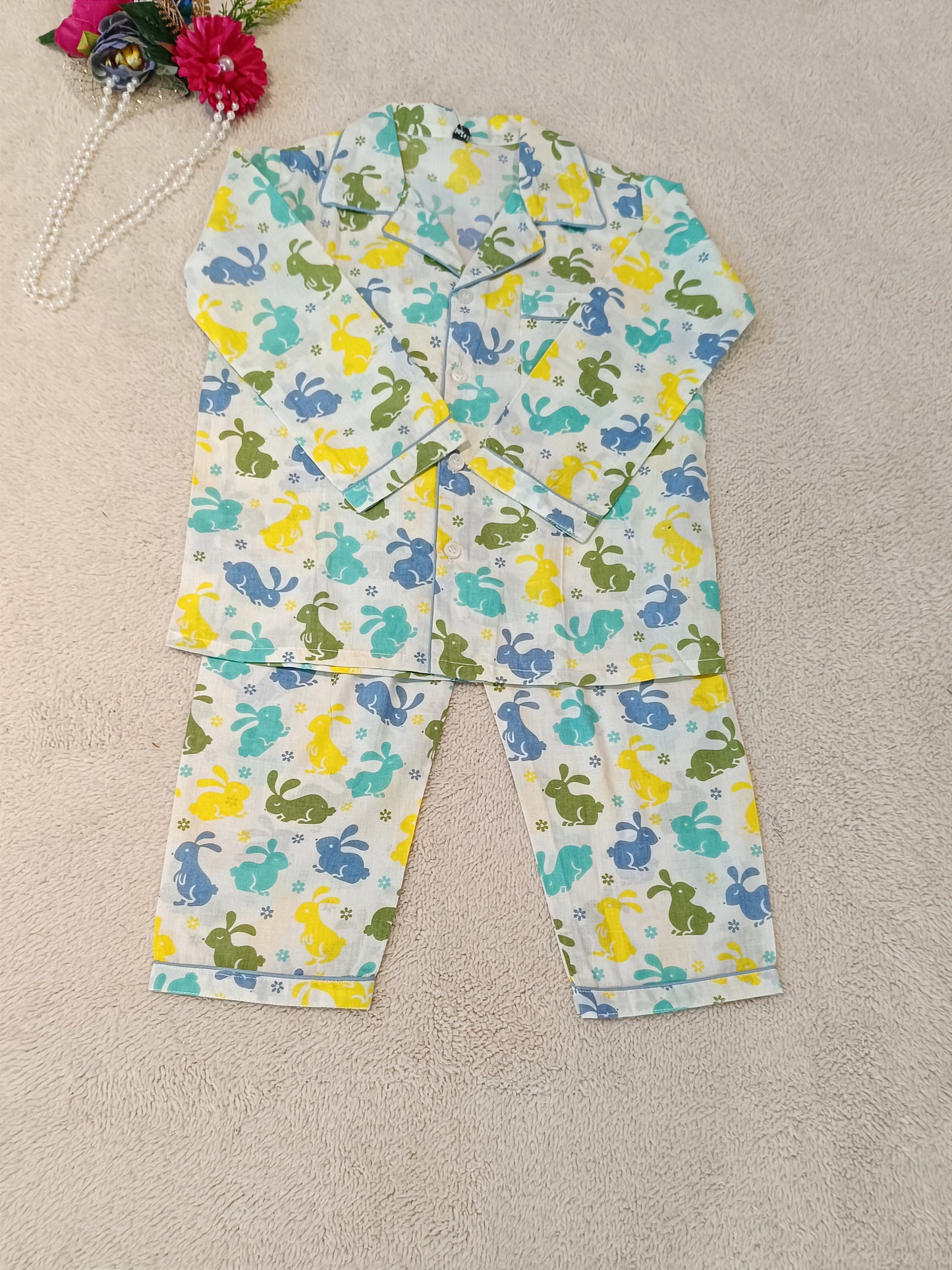 Rabbit Print Blue Colour Night Suit
