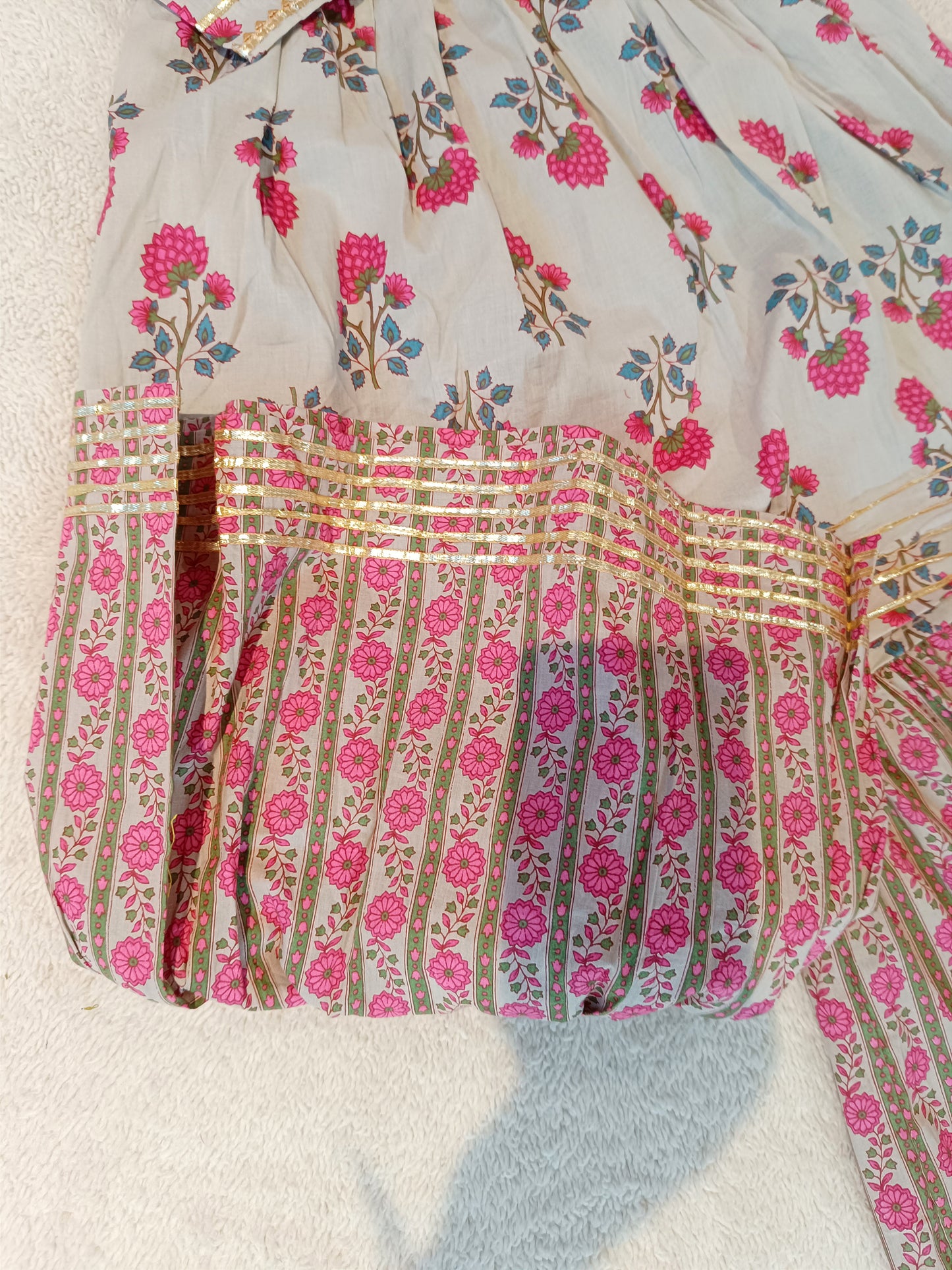 Pink Flower Printed Anarkali Suit with Sharara