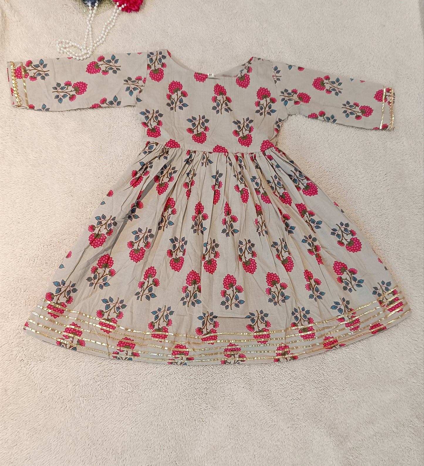 Pink Flower Printed Anarkali Suit with Sharara