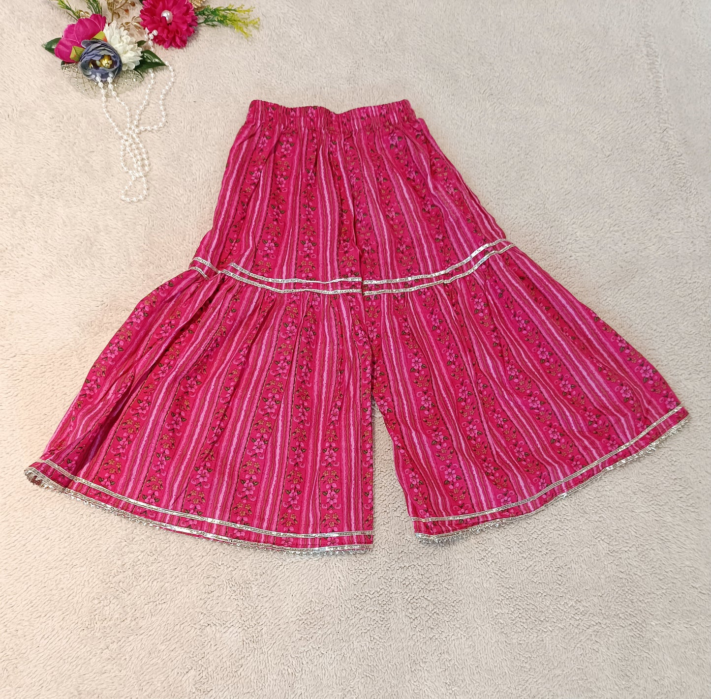 Block Print Pink Coloured Anarkali Suit With Sharara