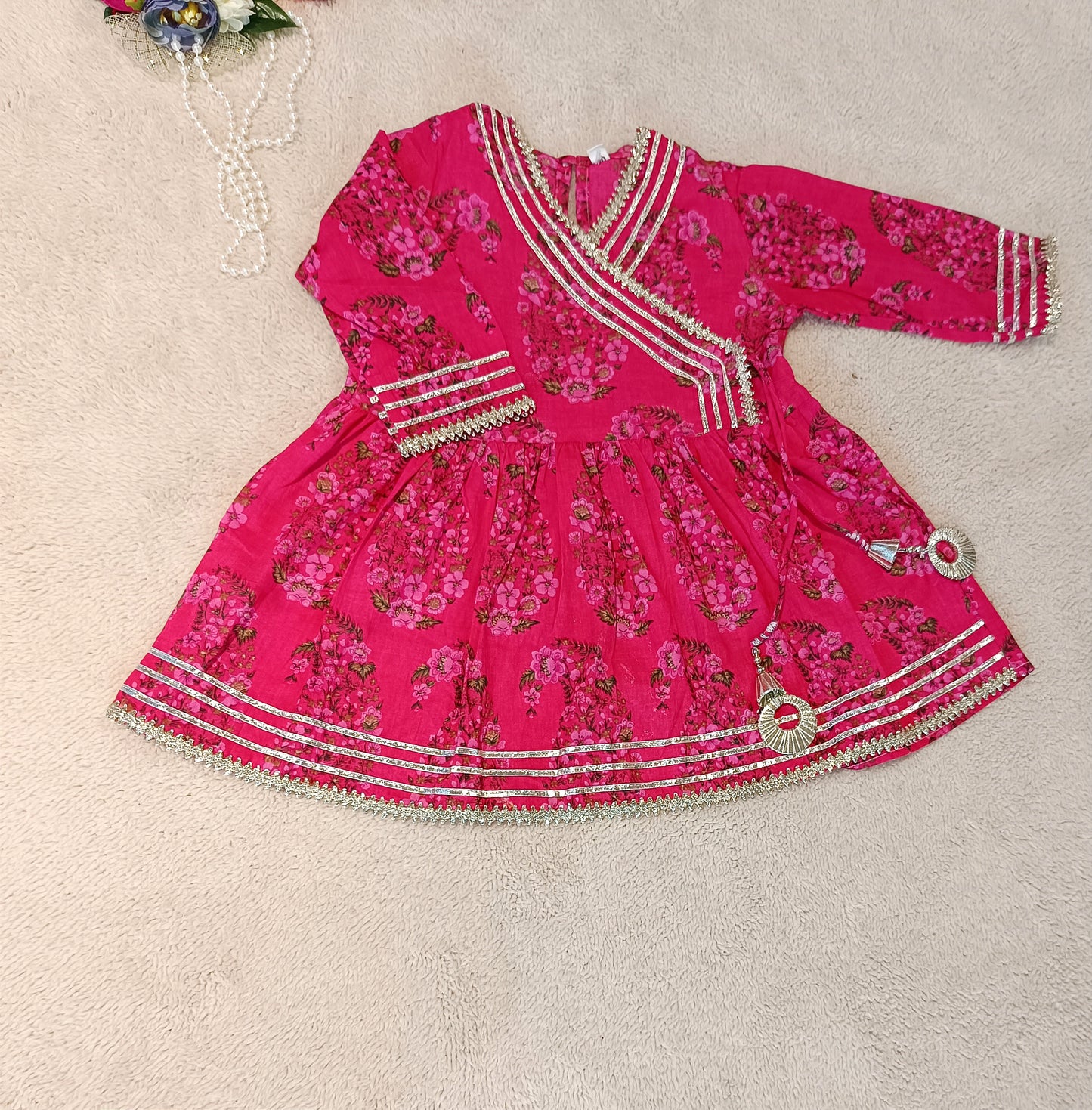 Block Print Pink Coloured Anarkali Suit With Sharara