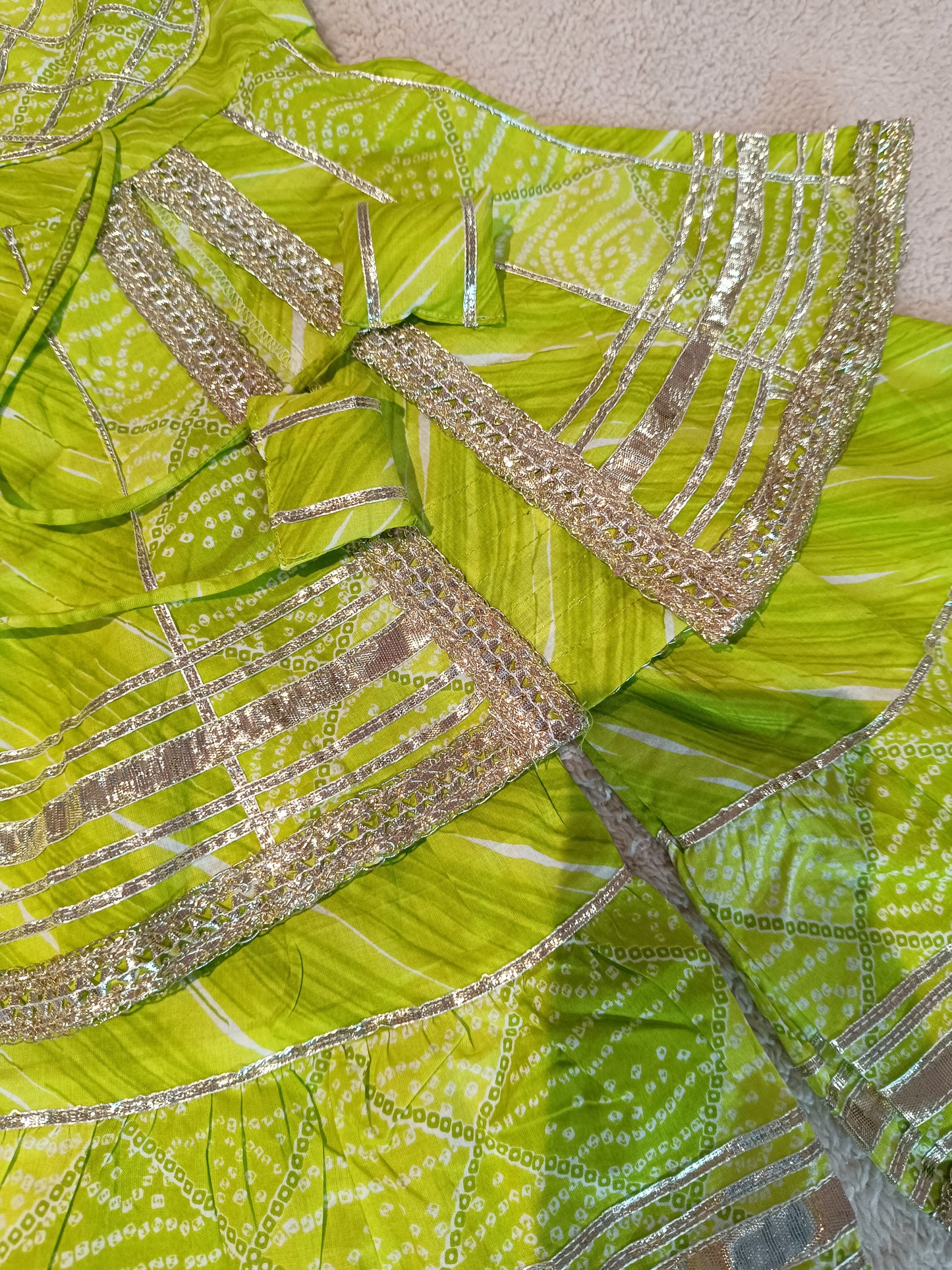 Bandhej Printed Parrot Green Coloured Anarkali Suit With Sharara