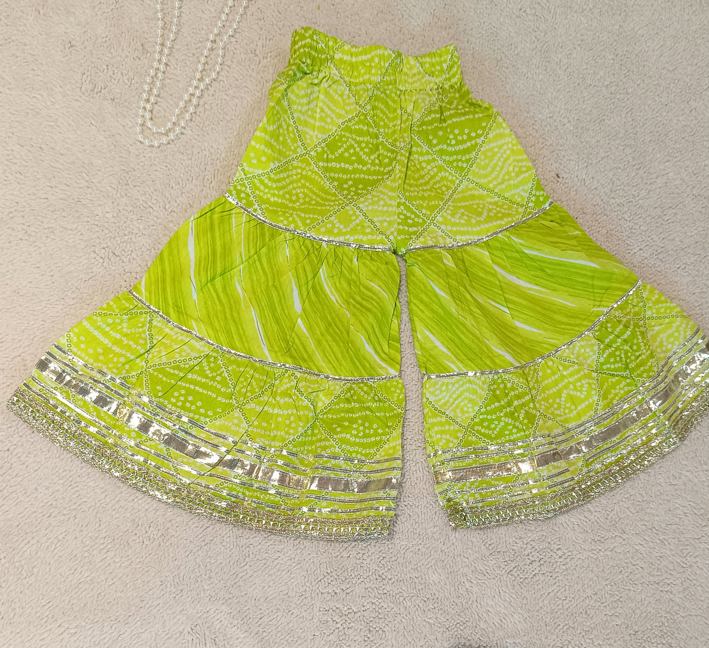 Bandhej Printed Parrot Green Coloured Anarkali Suit With Sharara