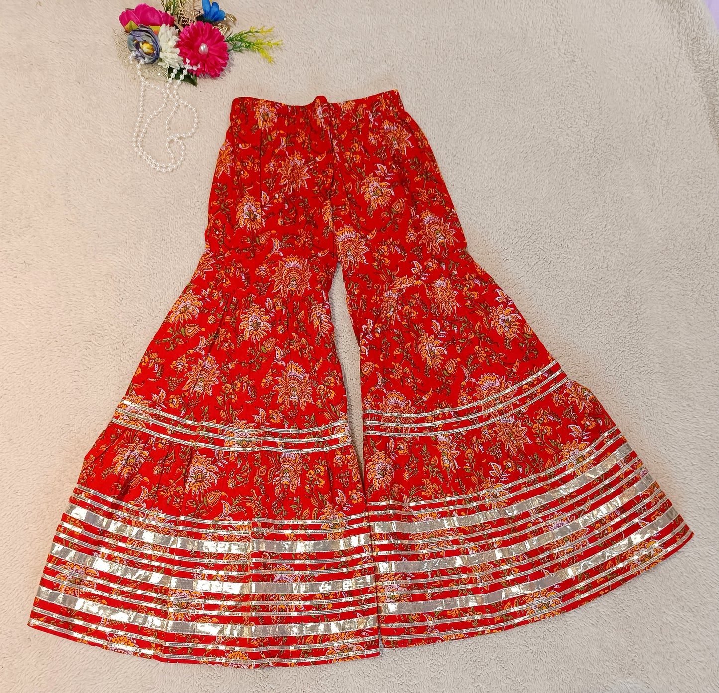 Screen Printed Red Coloured Anarkali Suit With Sharara