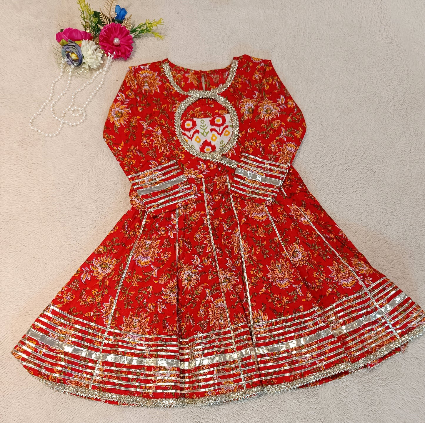Screen Printed Red Coloured Anarkali Suit With Sharara