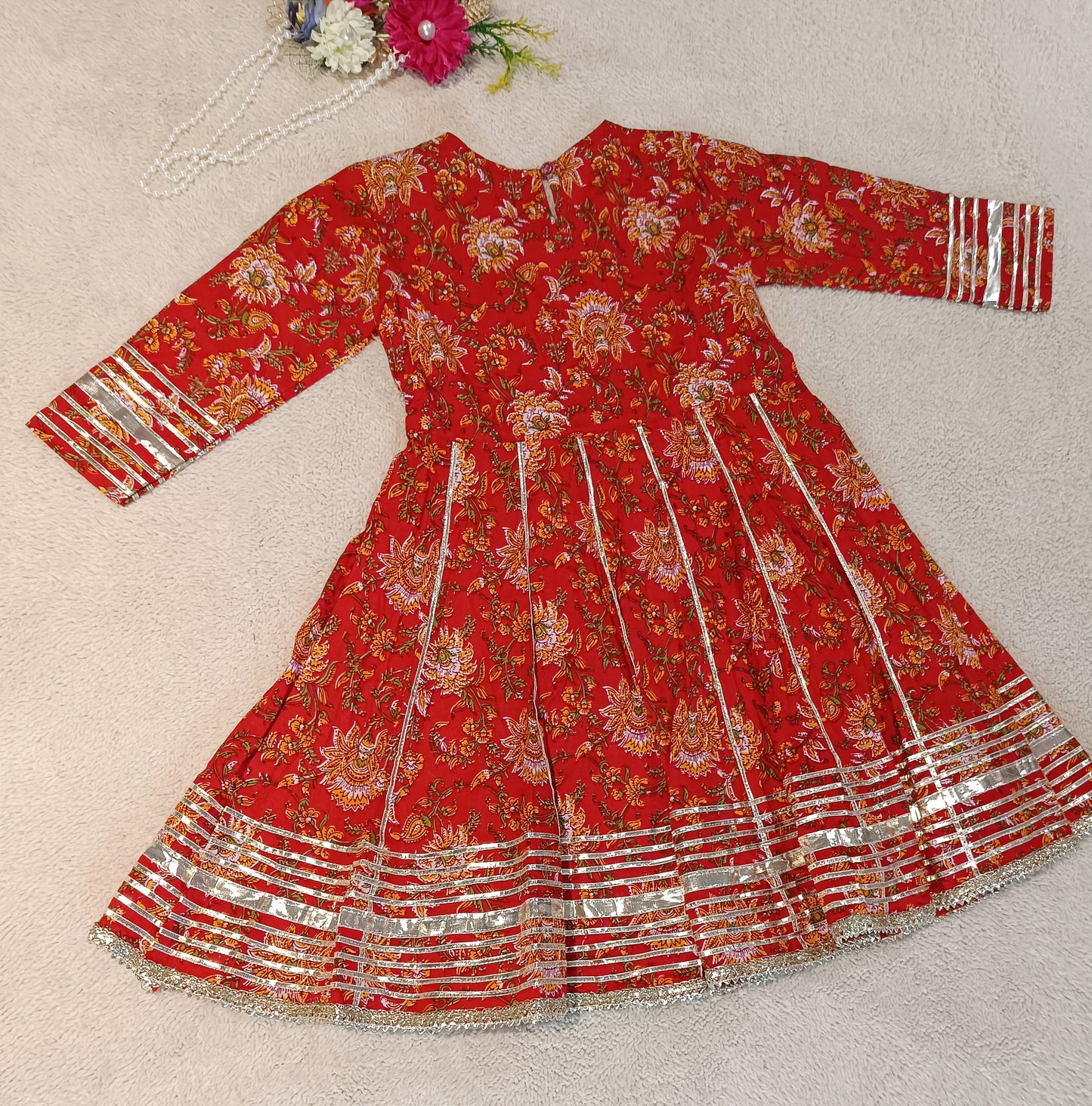 Screen Printed Red Coloured Anarkali Suit With Sharara