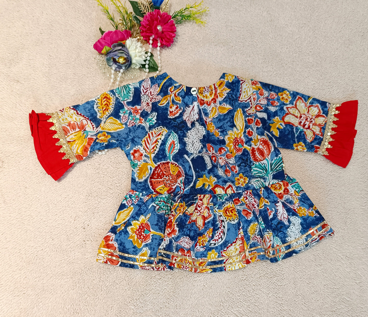Abstract Flower Printed Blue Coloured Anarkali Suit With Sharara