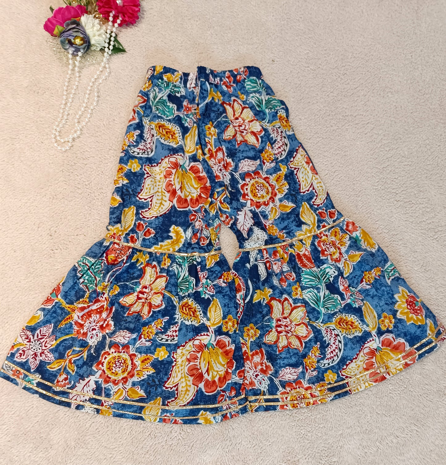 Abstract Flower Printed Blue Coloured Anarkali Suit With Sharara