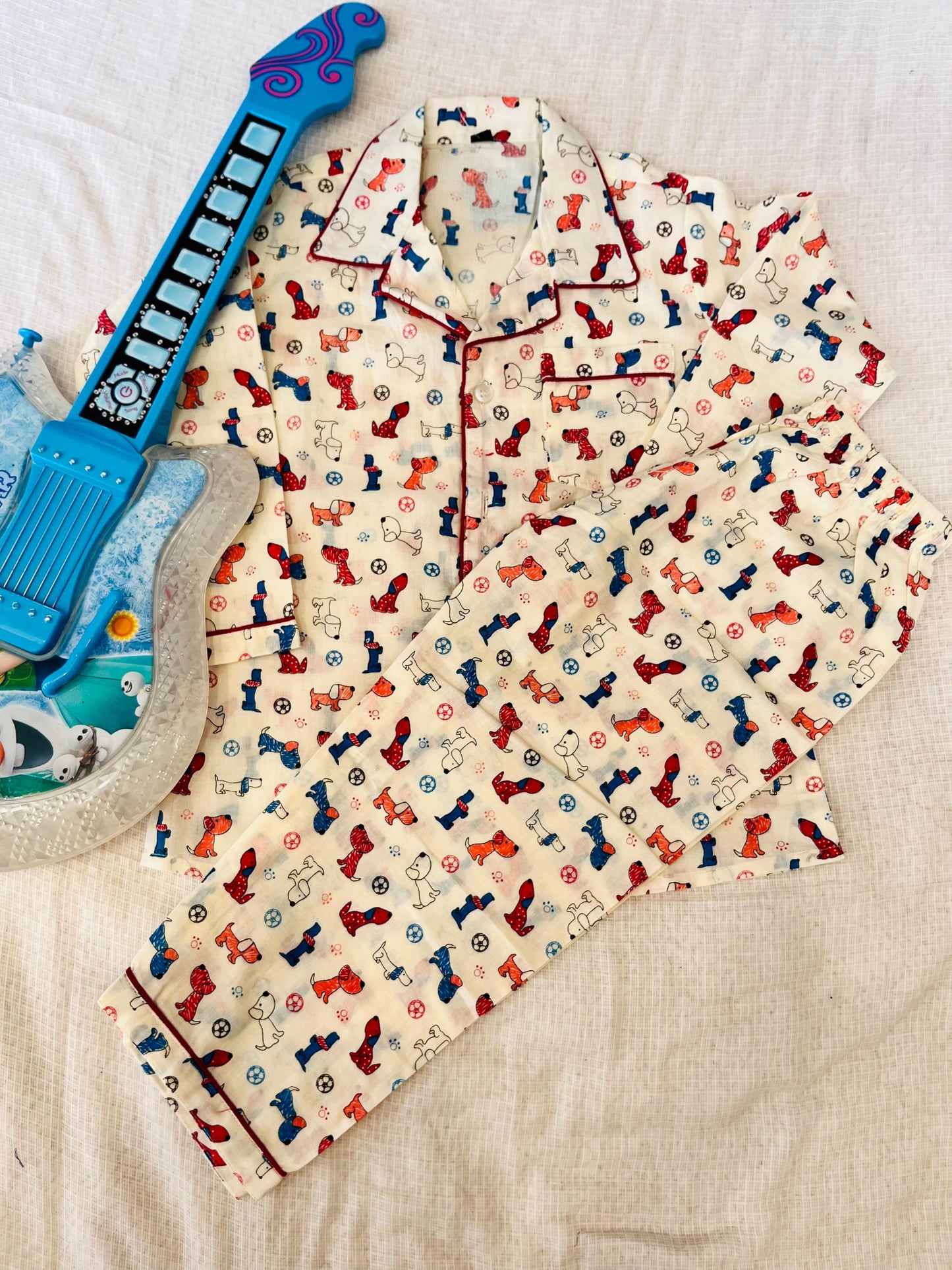 Dog Bone Print Blue Color Night Suit