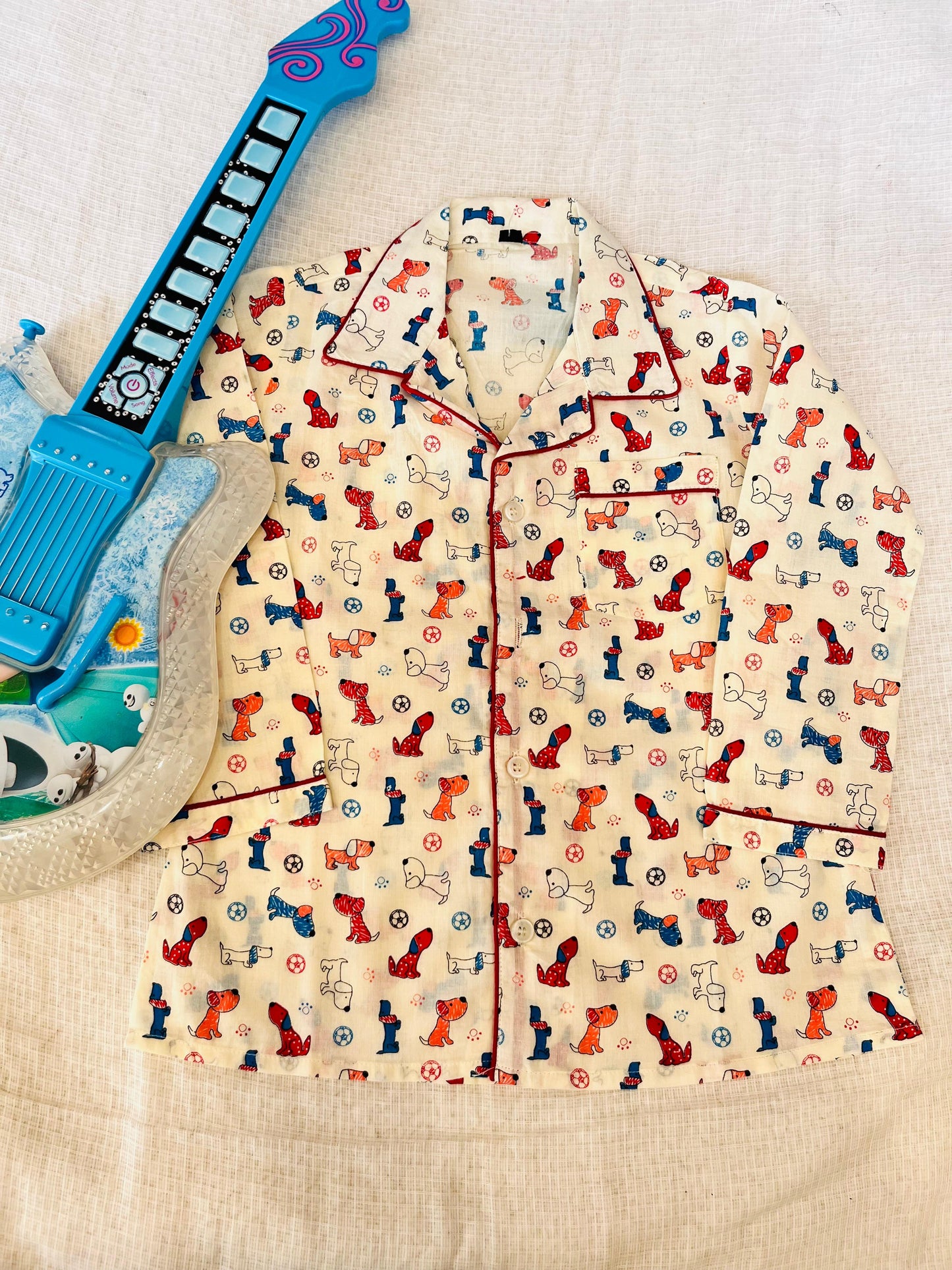 Dog Bone Print Blue Color Night Suit