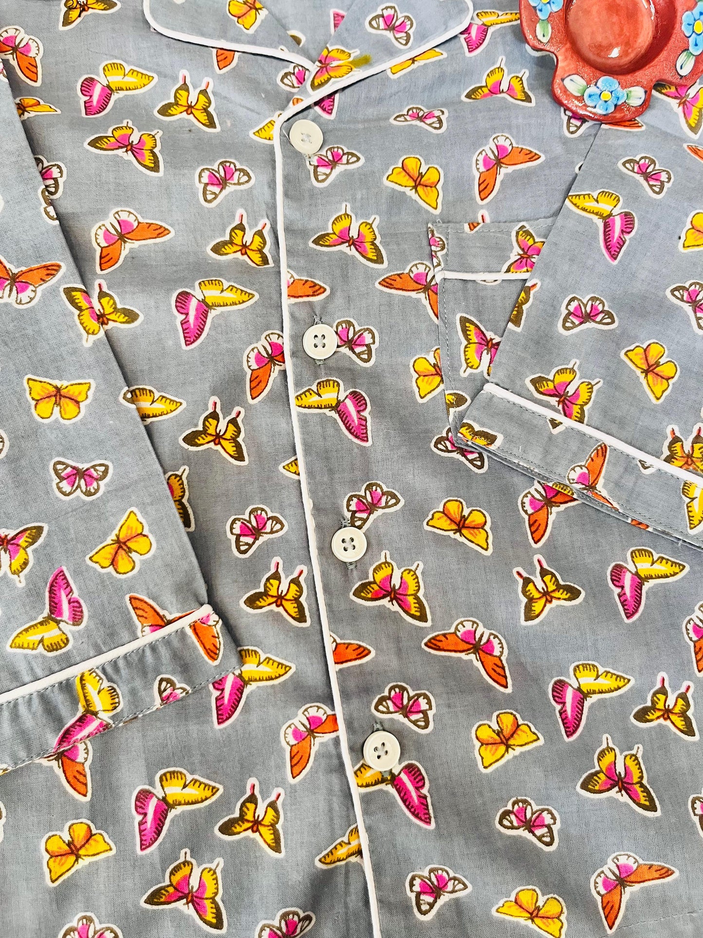 Butterfly Print Grey Colour Night Suit