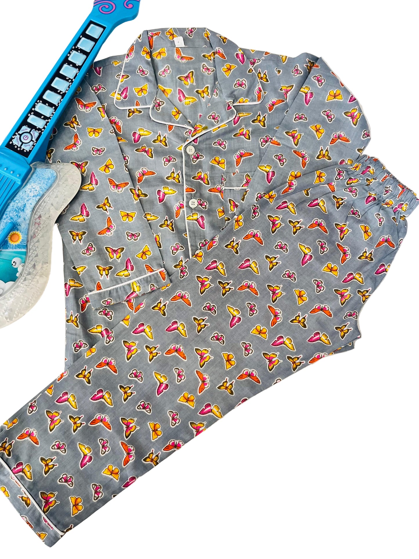 Butterfly Print Grey Colour Night Suit