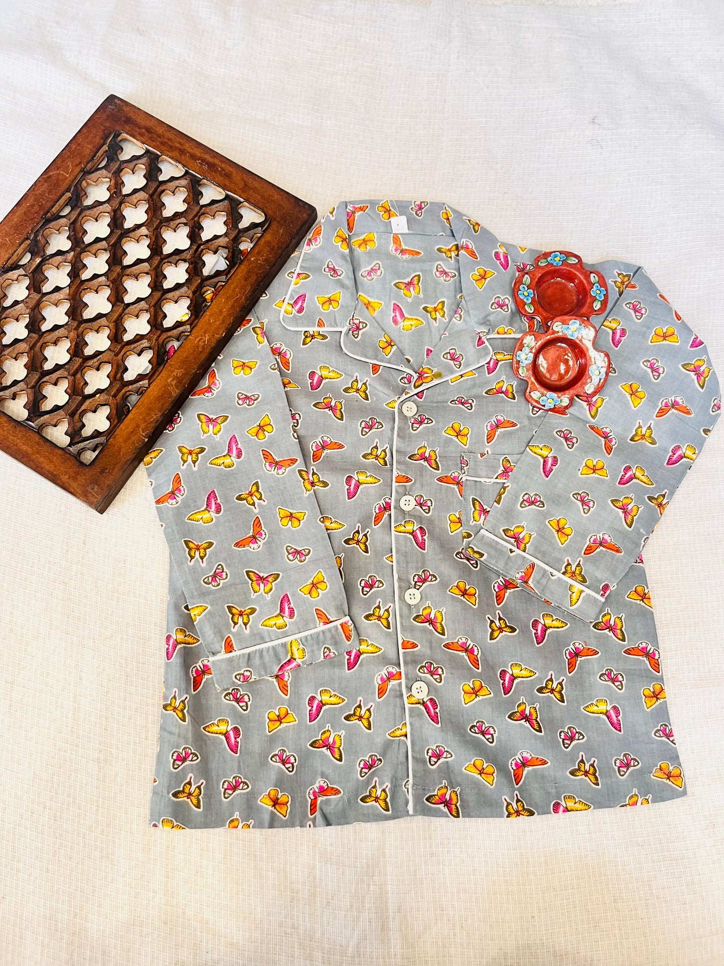 Butterfly Print Grey Colour Night Suit