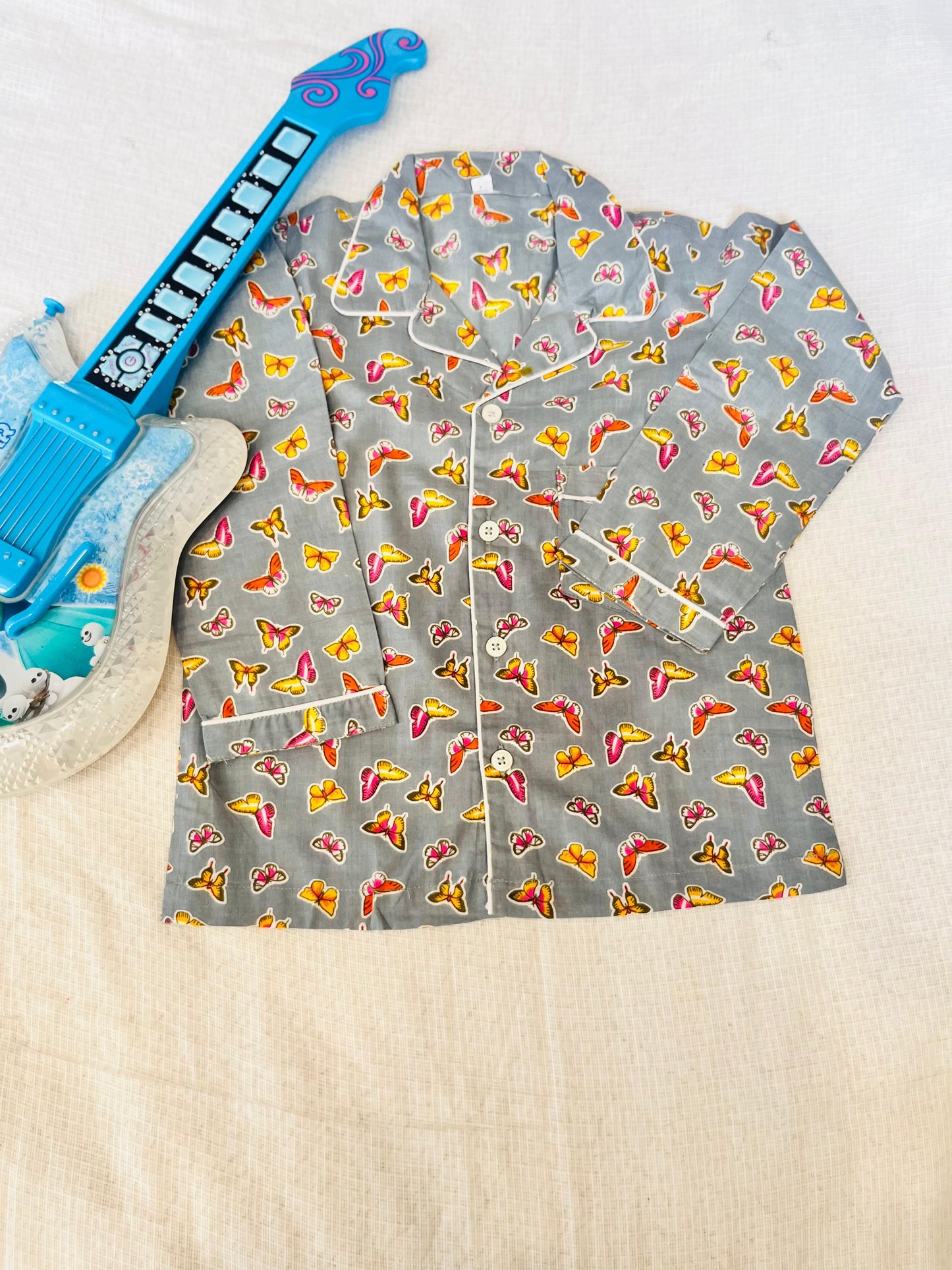 Butterfly Print Grey Colour Night Suit
