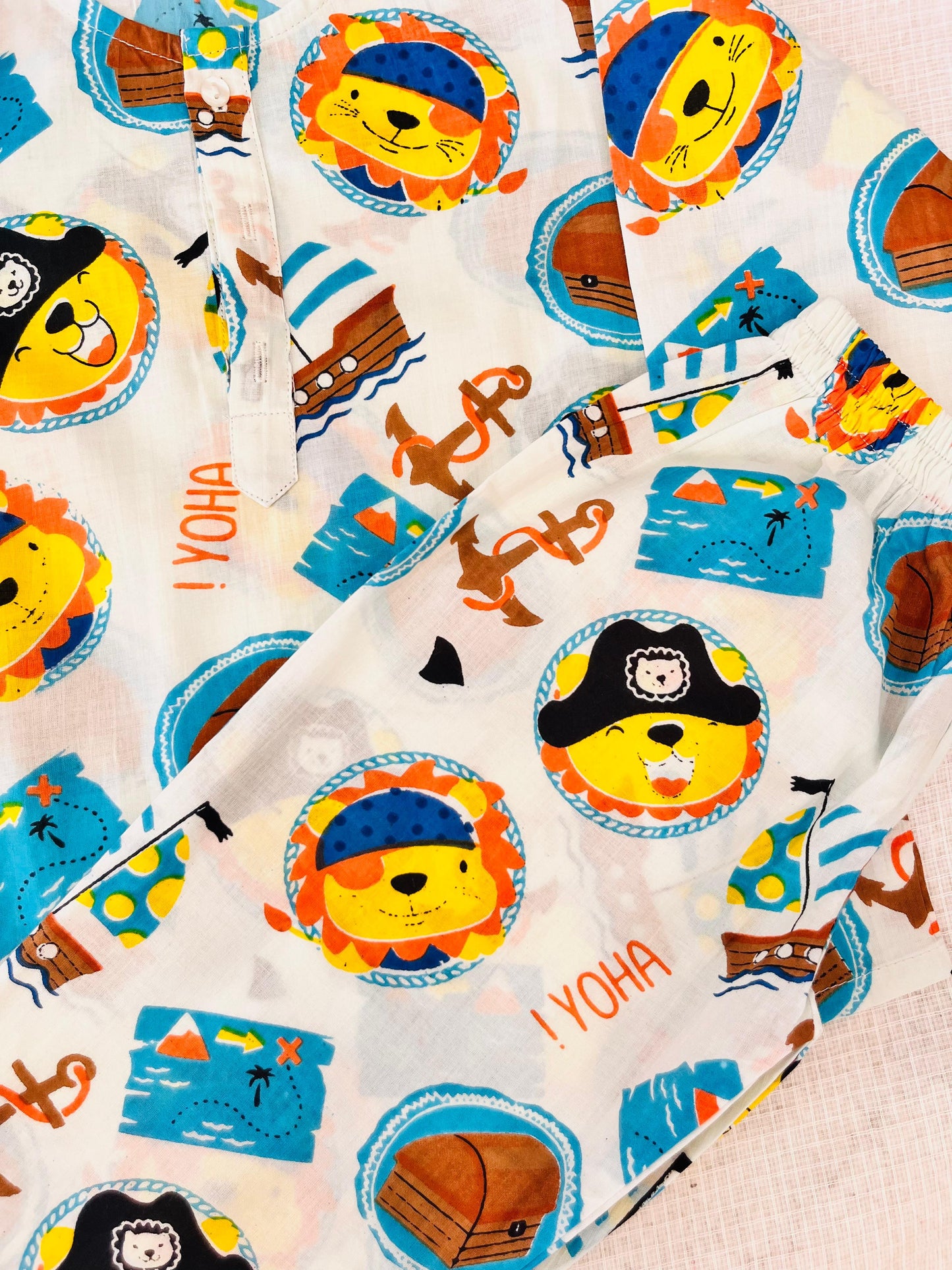 Sailor Cat Printed Yellow Color Night Suit