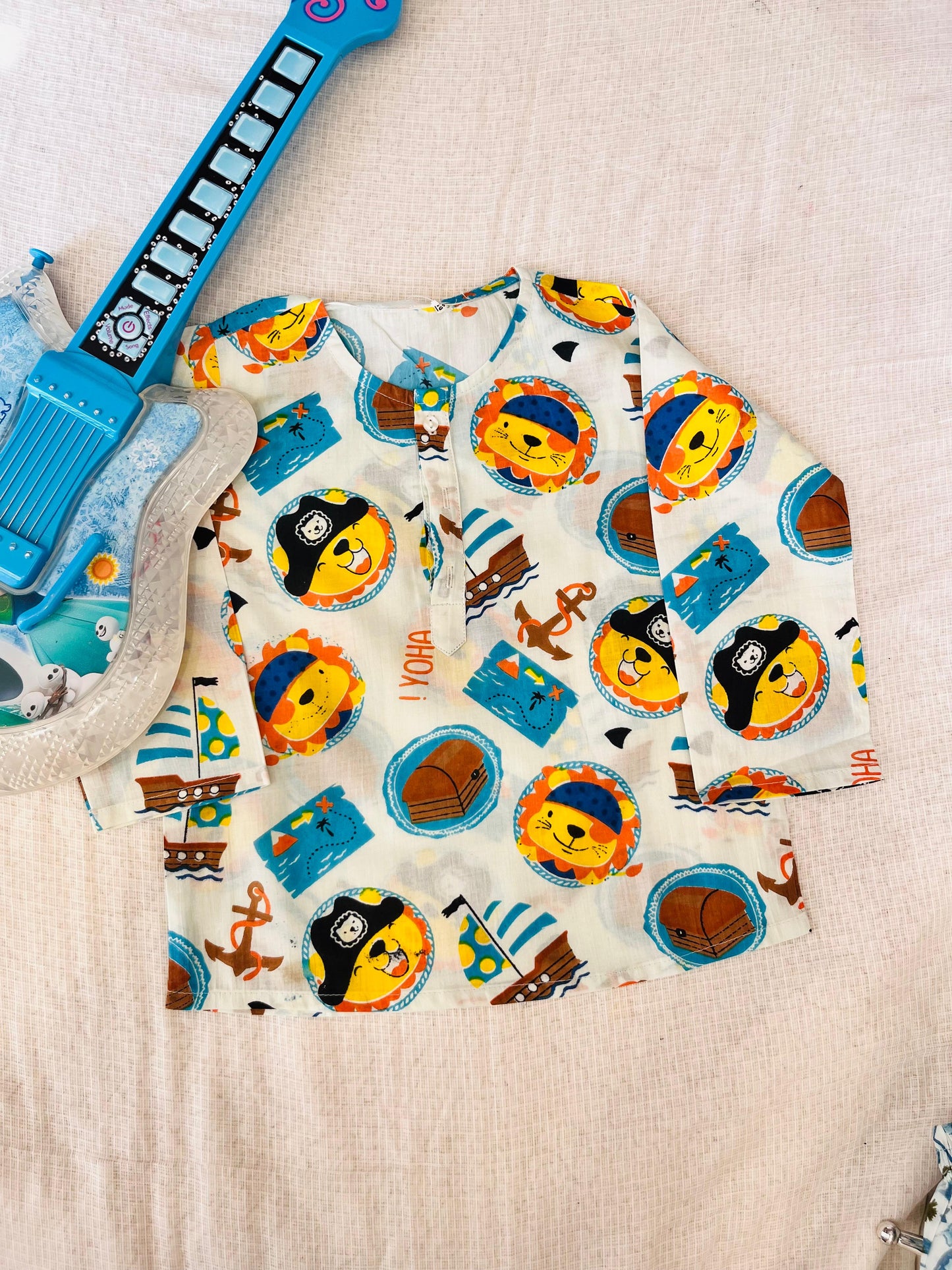 Sailor Cat Printed Yellow Color Night Suit