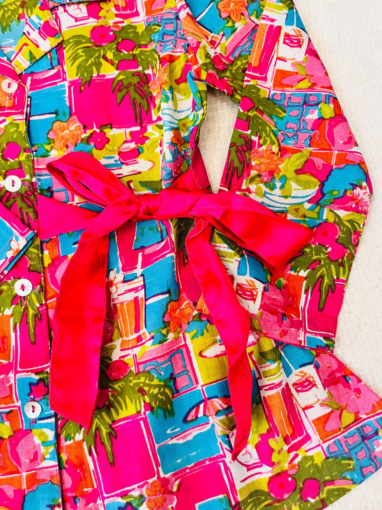 Pink Colour Tropical Print Girls Co-Ord Set