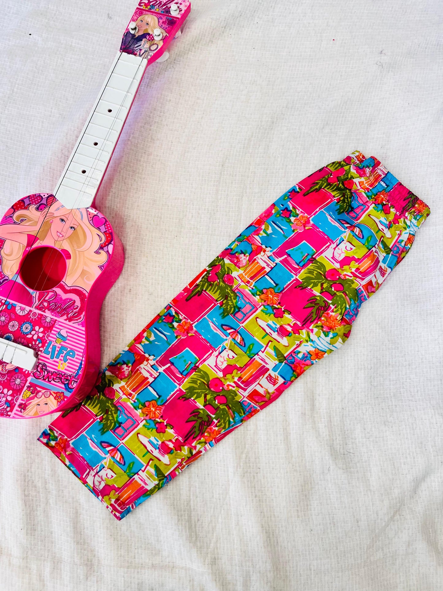Pink Colour Tropical Print Girls Co-Ord Set