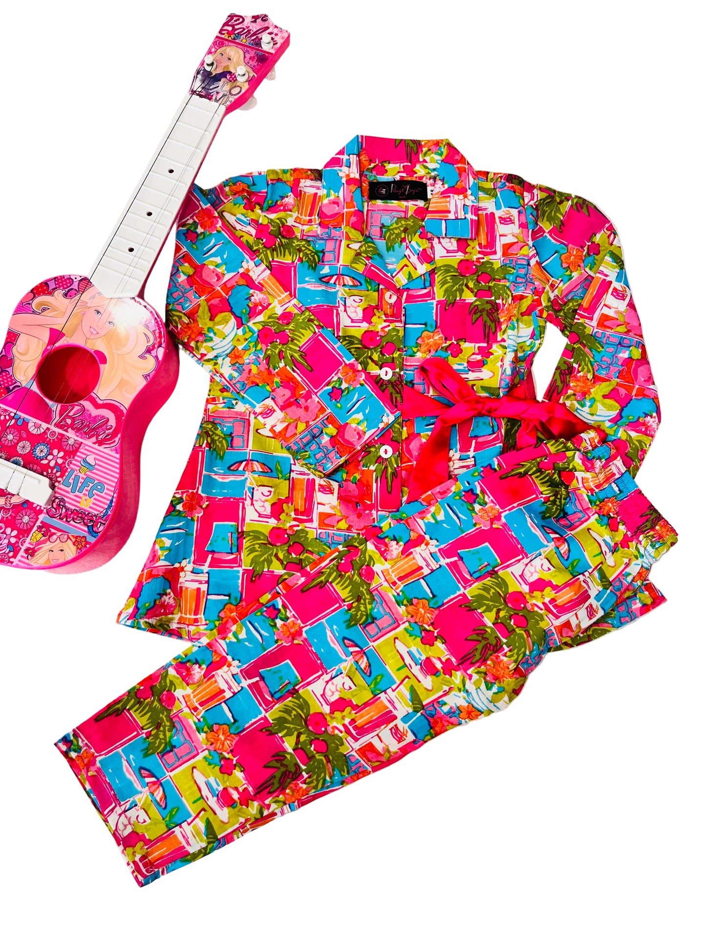 Pink Colour Tropical Print Girls Co-Ord Set