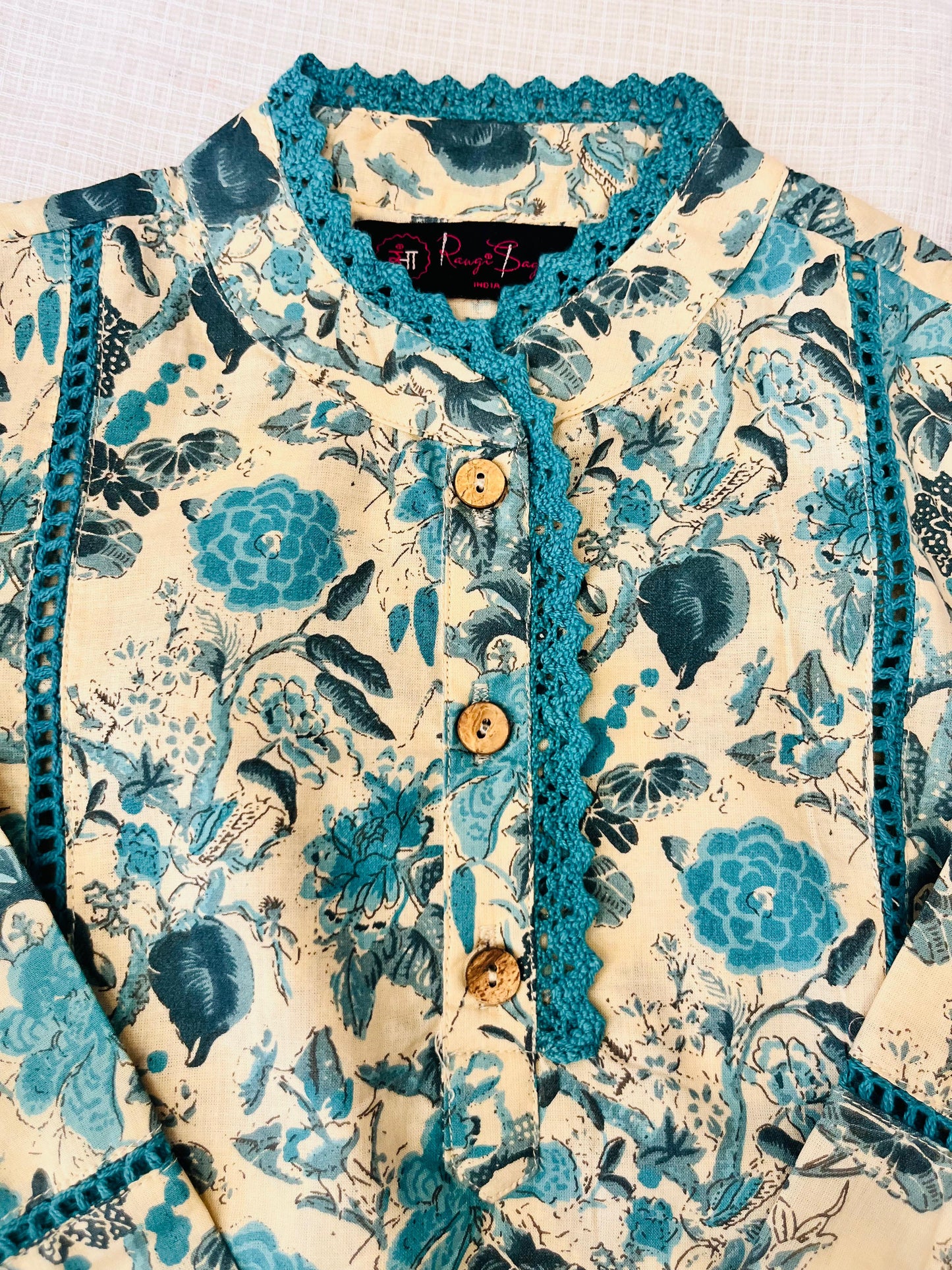 Blue Flower printed Straight Kurta with Dhoti Style Tulip Pant