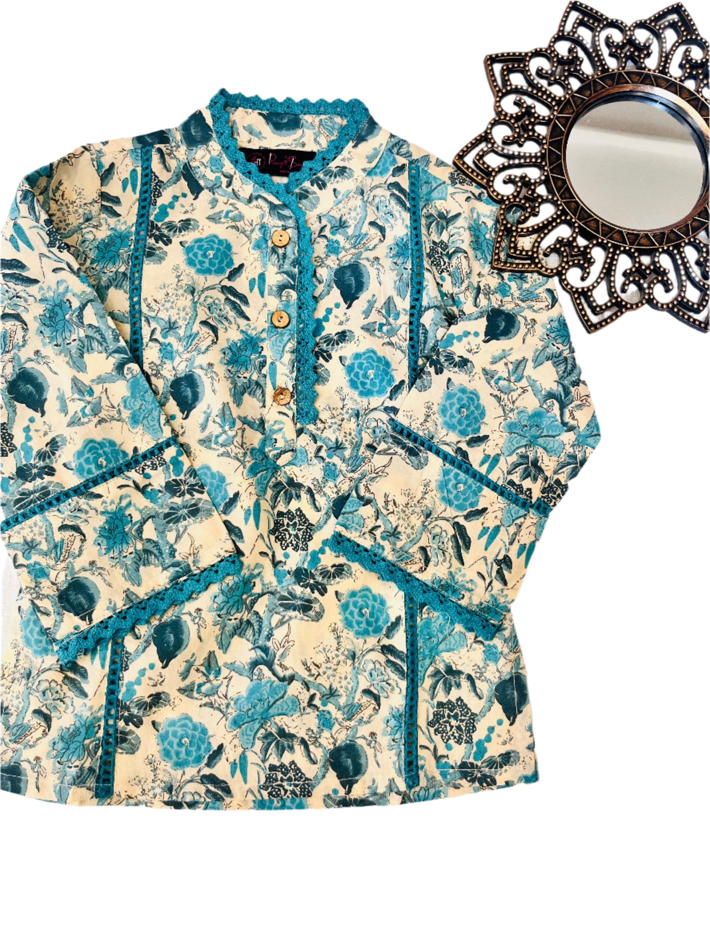 Blue Flower printed Straight Kurta with Dhoti Style Tulip Pant