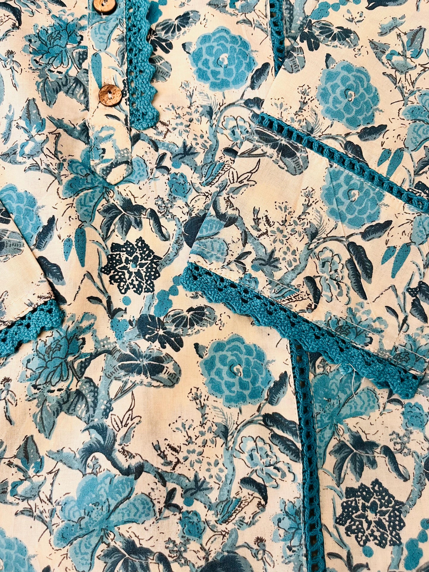 Blue Flower printed Straight Kurta with Dhoti Style Tulip Pant