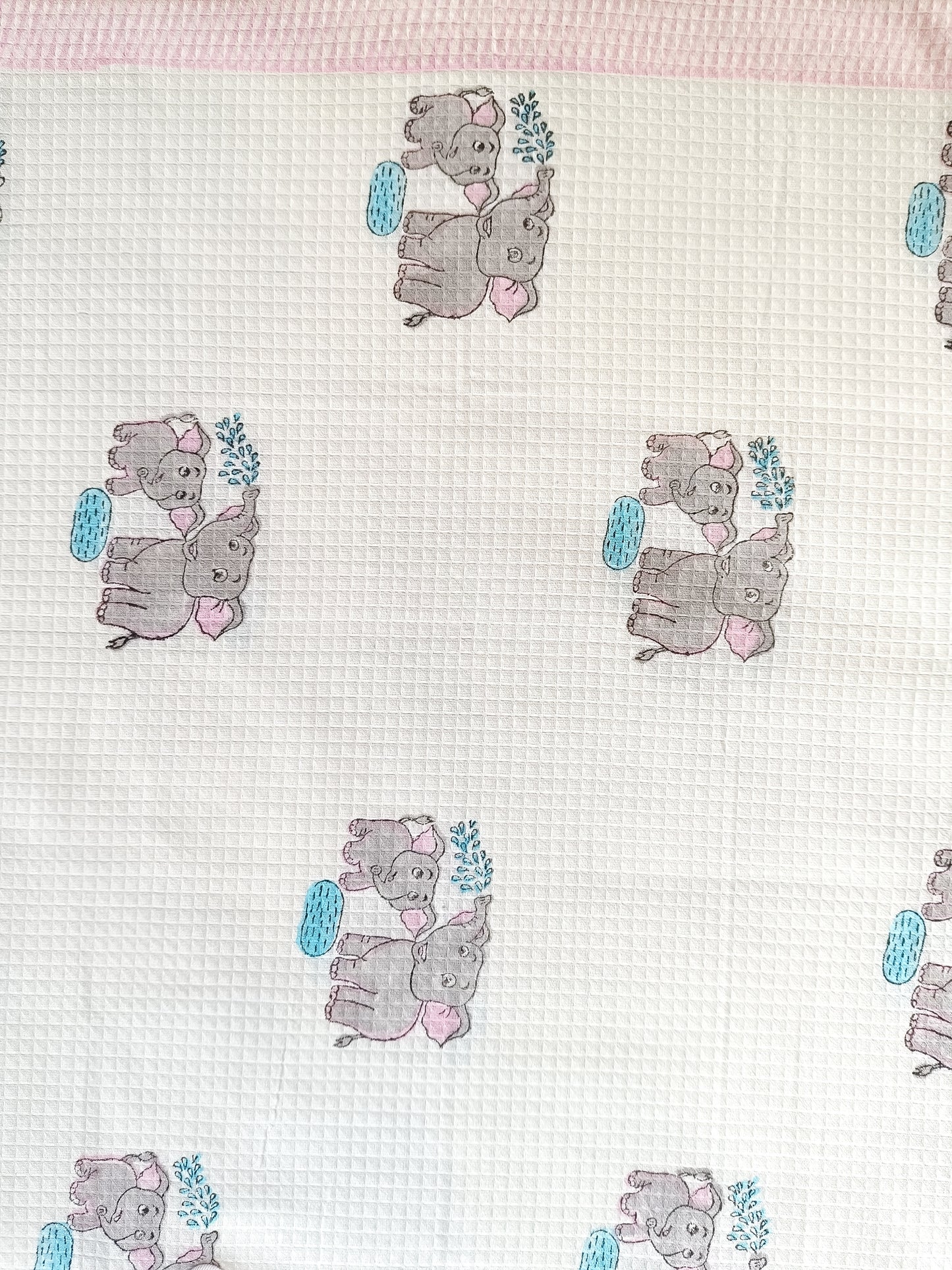 Grey Elephant printed White Cotton Bath Towel
