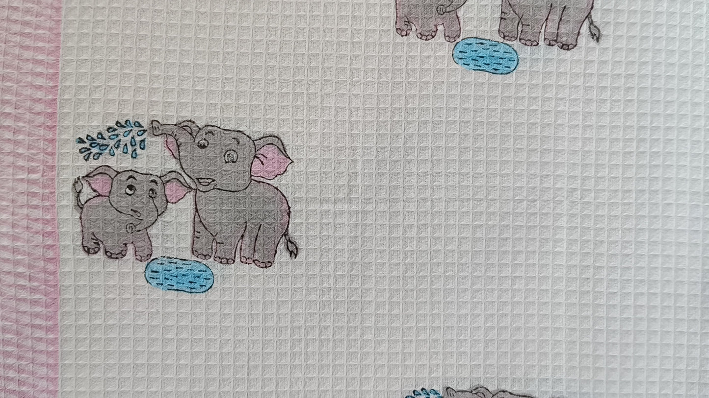 Grey Elephant printed White Cotton Bath Towel