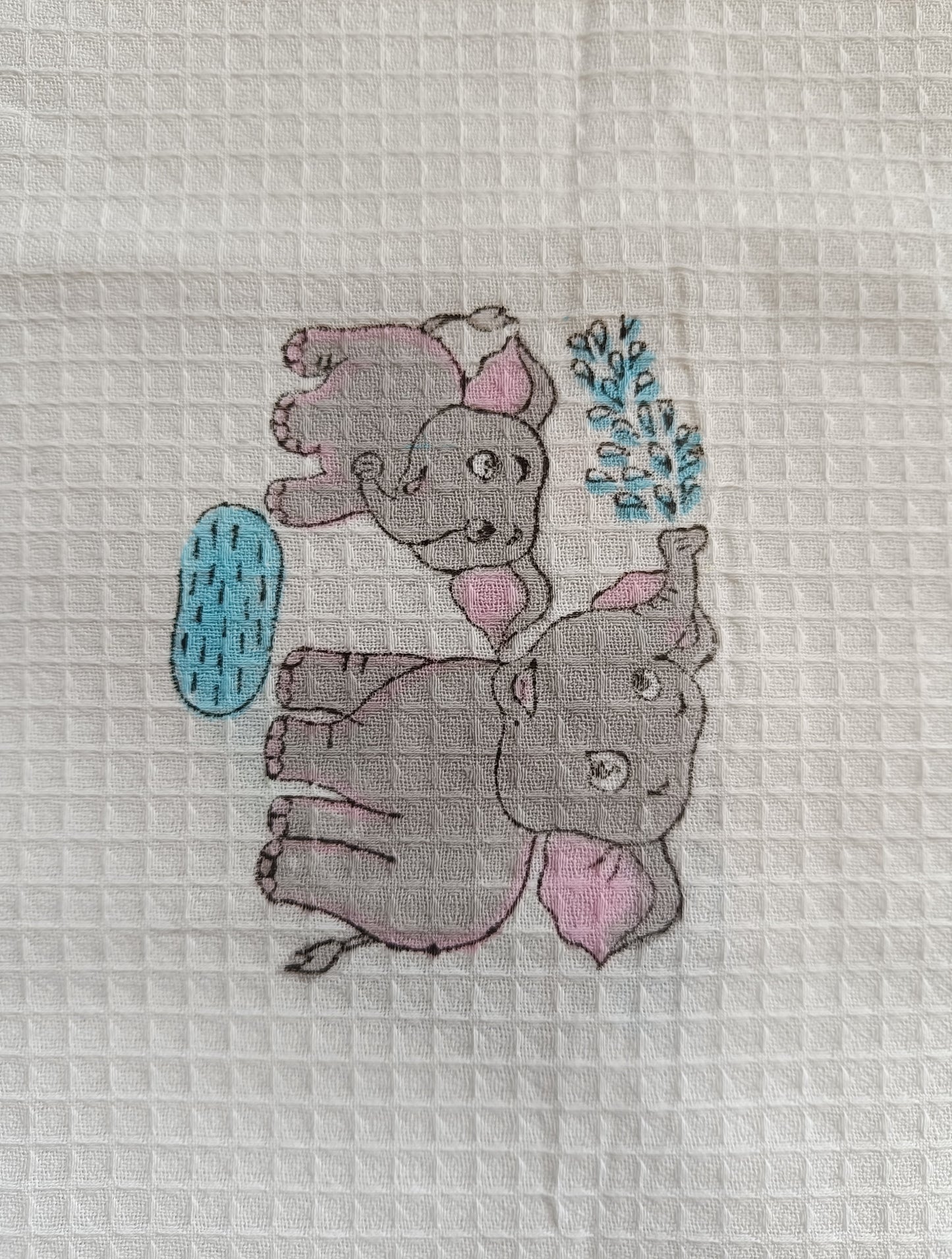 Grey Elephant printed White Cotton Bath Towel