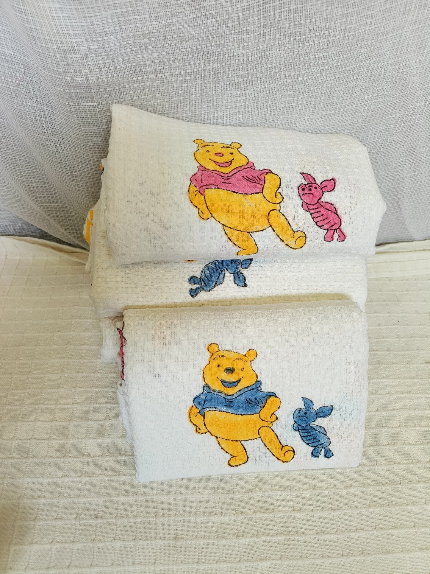 Winnie Pooh Print White Cotton Bath Towel