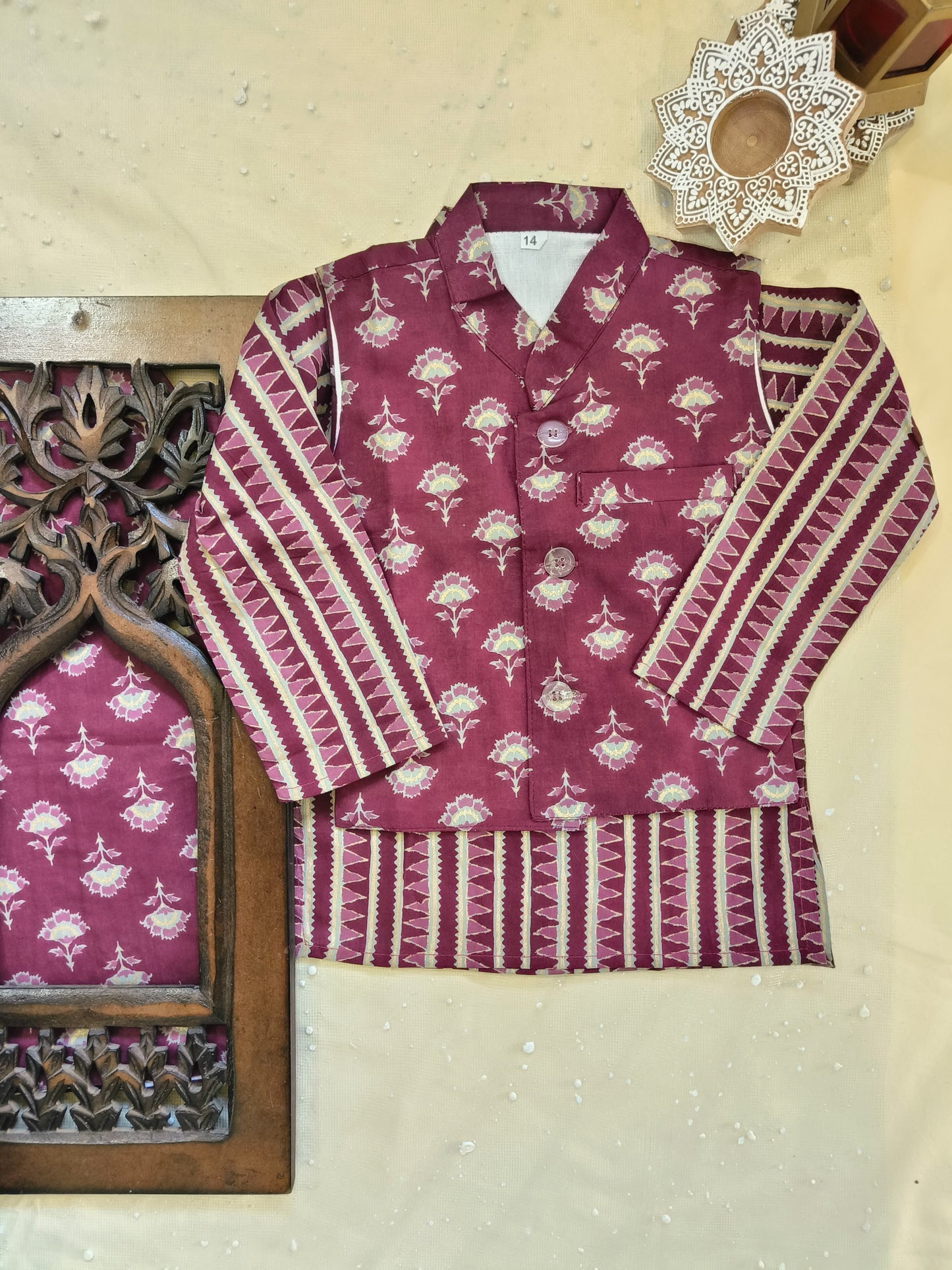 Plum Foil print Jacket with Kurta Pyjama