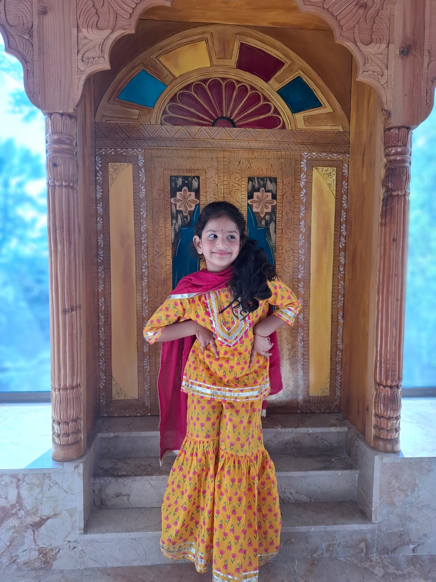 Ethnic wear Screen Printed Pink Kurta With Sharara Set