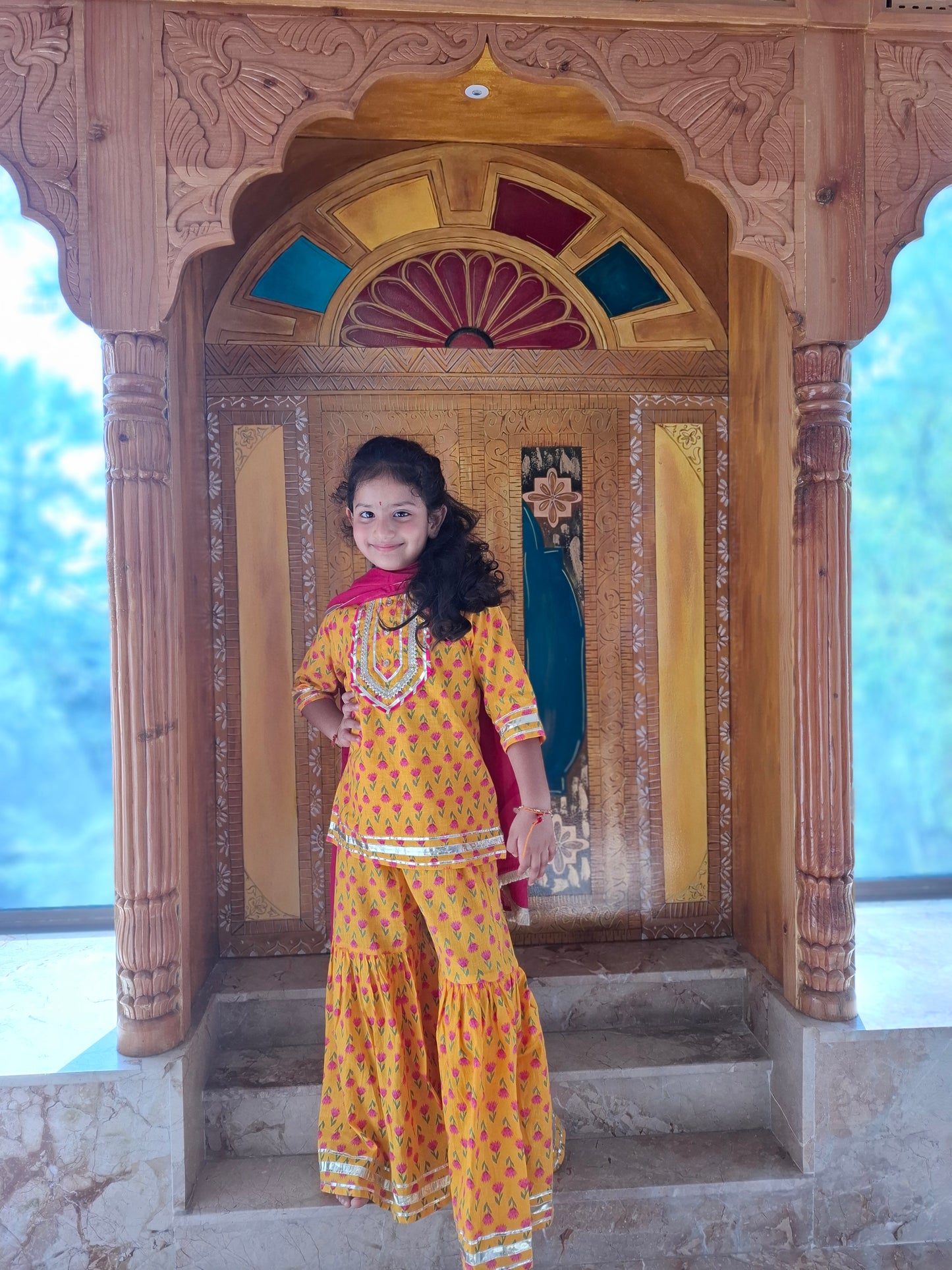 Screen Printed Yellow Kurta With Sharara Set